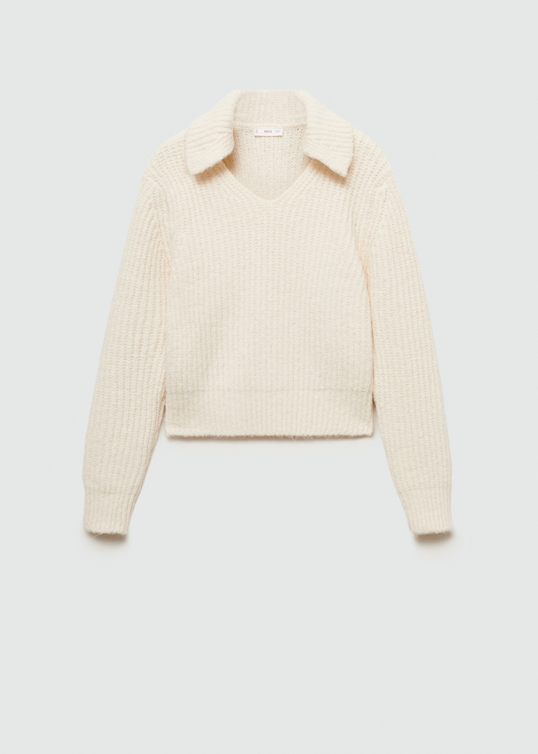 V-neck knit sweater - Article without model, Ecru. Ref: 77007690-00.