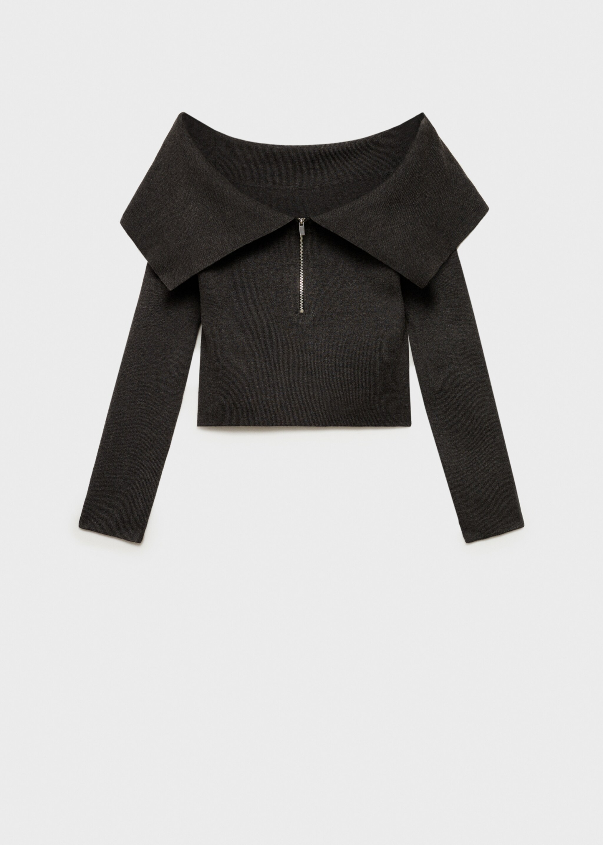 Open-shoulder sweater with zip - Article without model, Dark Heather Grey. Ref: 77007693-00.