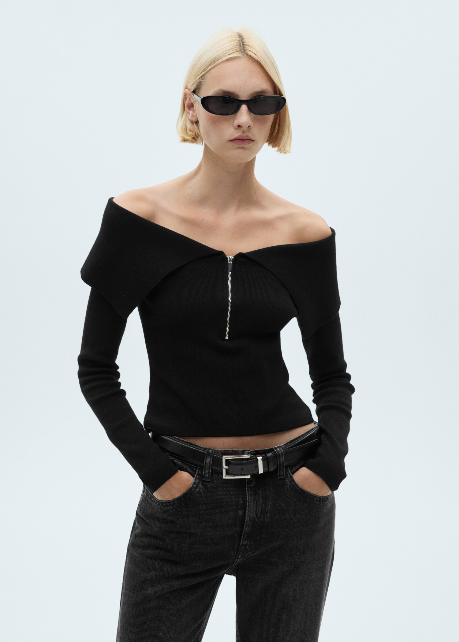 Πουλόβερ off shoulder φερμουάρ - Μεσαίο πλάνο
