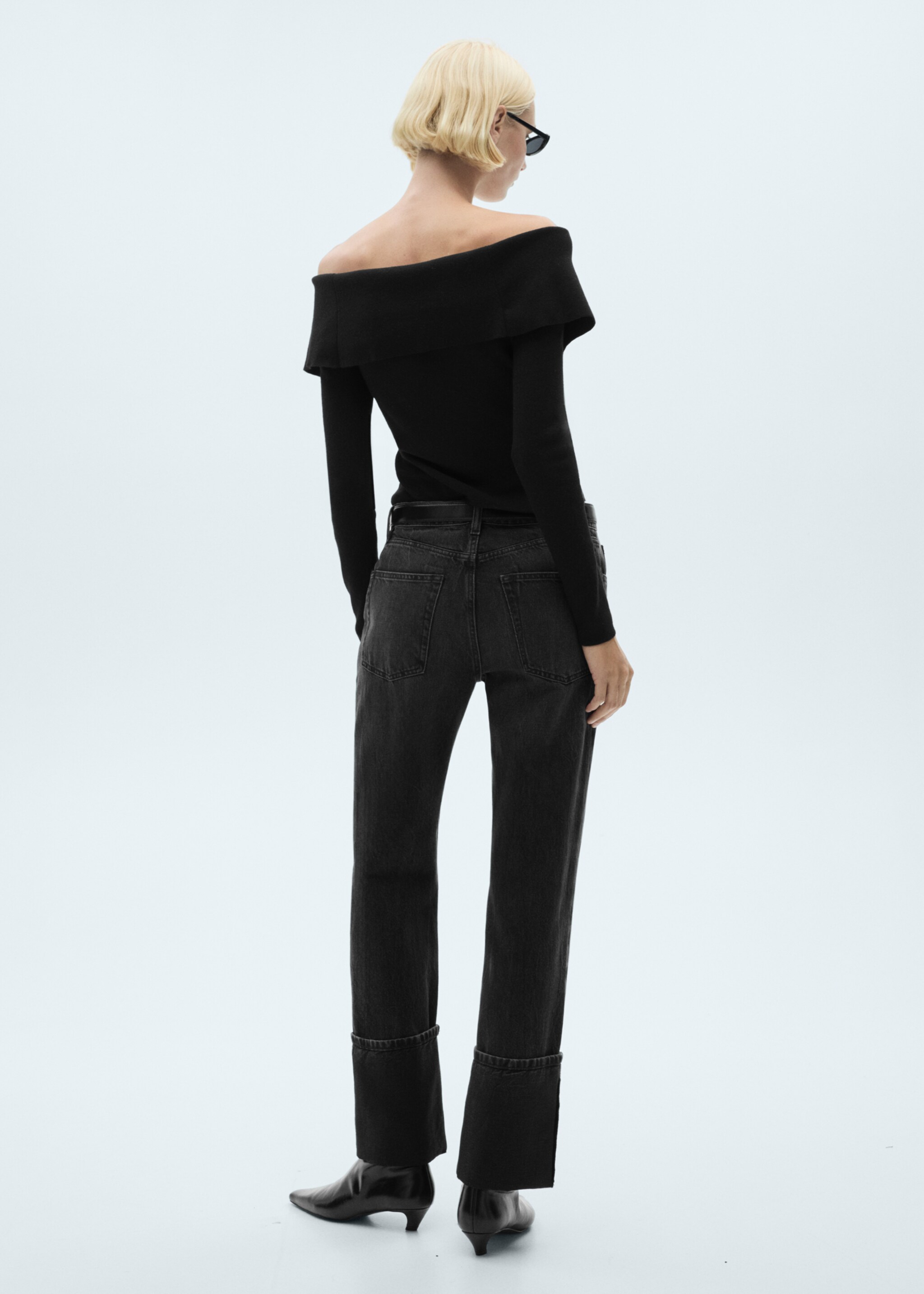 Πουλόβερ off shoulder φερμουάρ - Πίσω όψη προϊόντος, Μαύρο. Ref: 77007693-00.