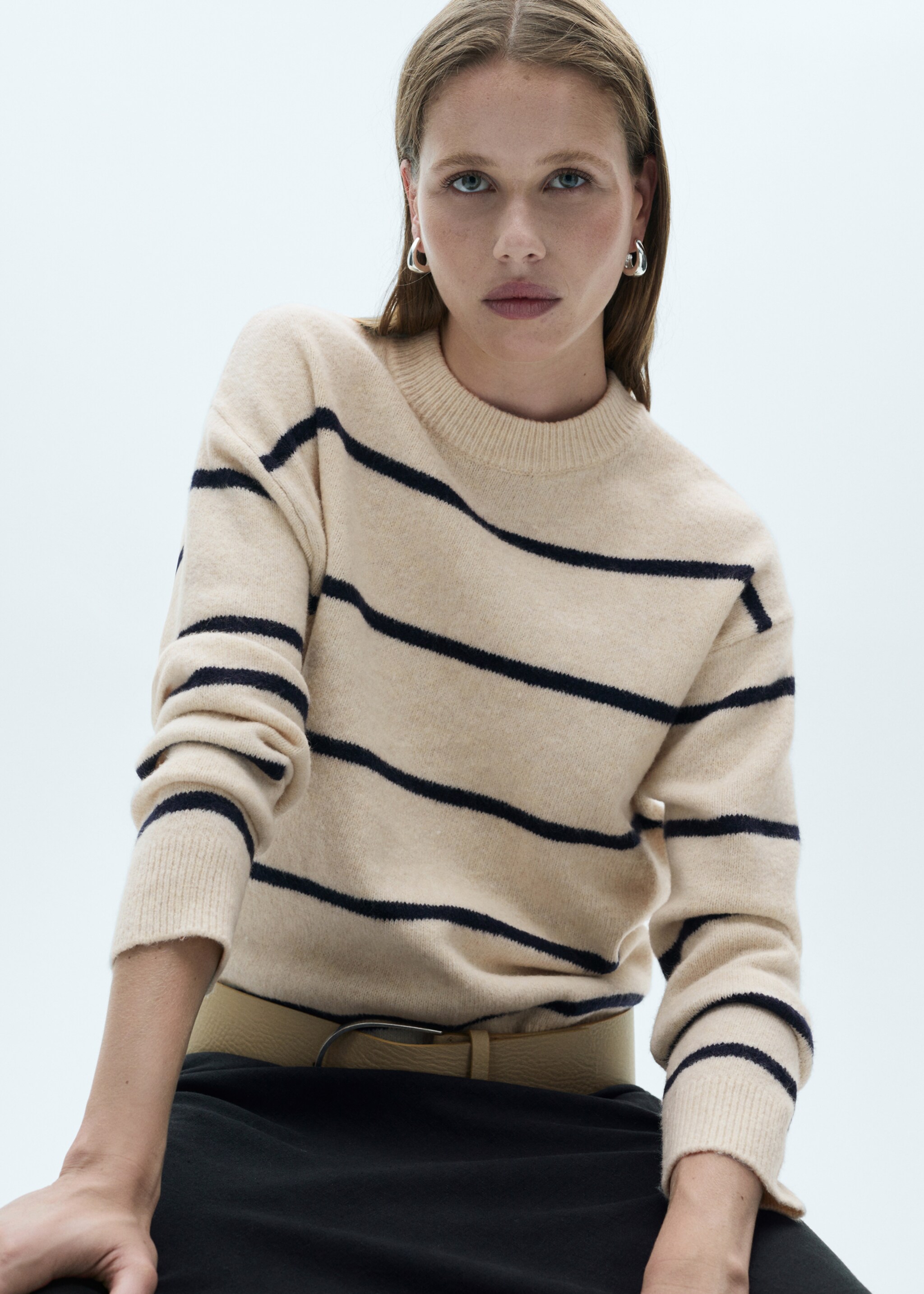 Knit striped sweater - Medium plane, Sand. Ref: 77007694-00.