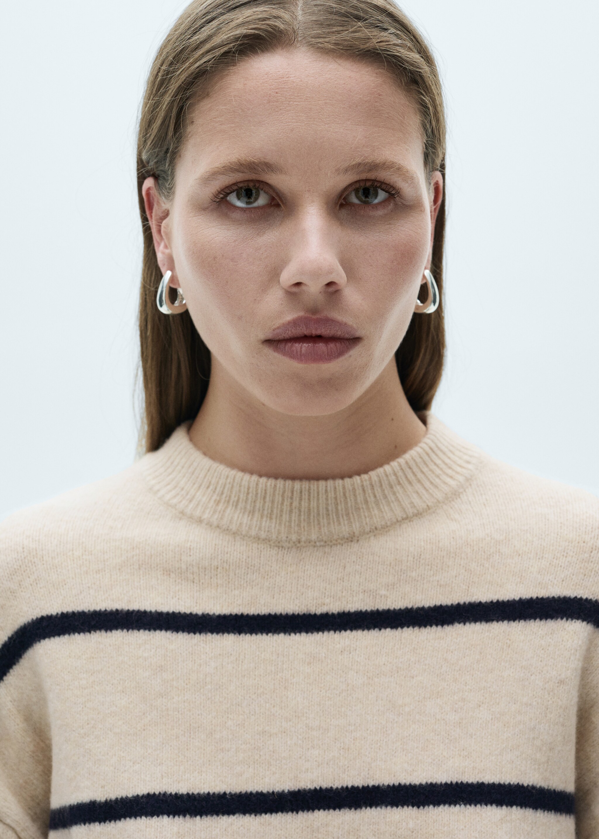 Knit striped sweater - Details of the article 1, Sand. Ref: 77007694-00.