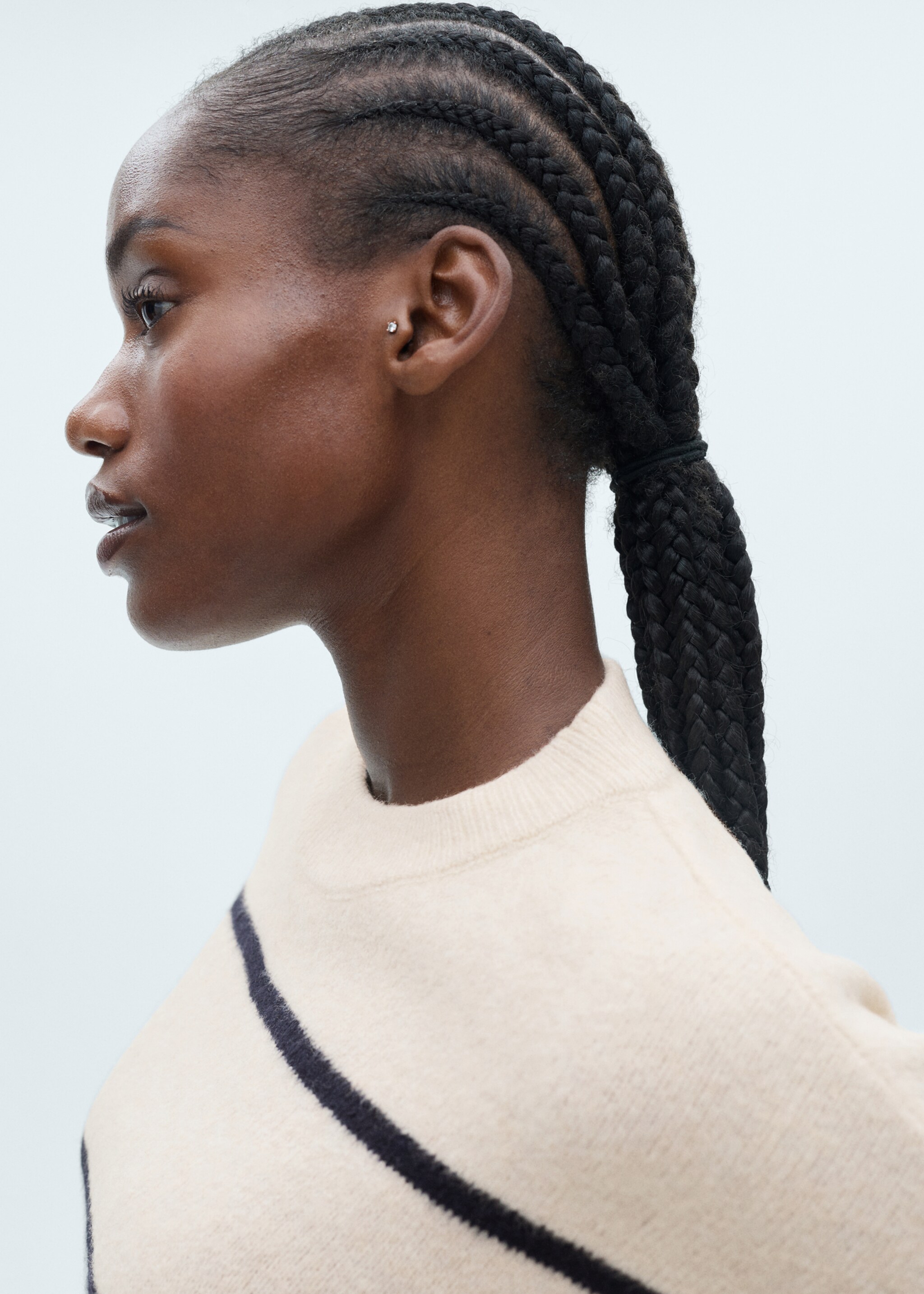 Knit striped sweater - Details of the article 4, Sand. Ref: 77007694-00.