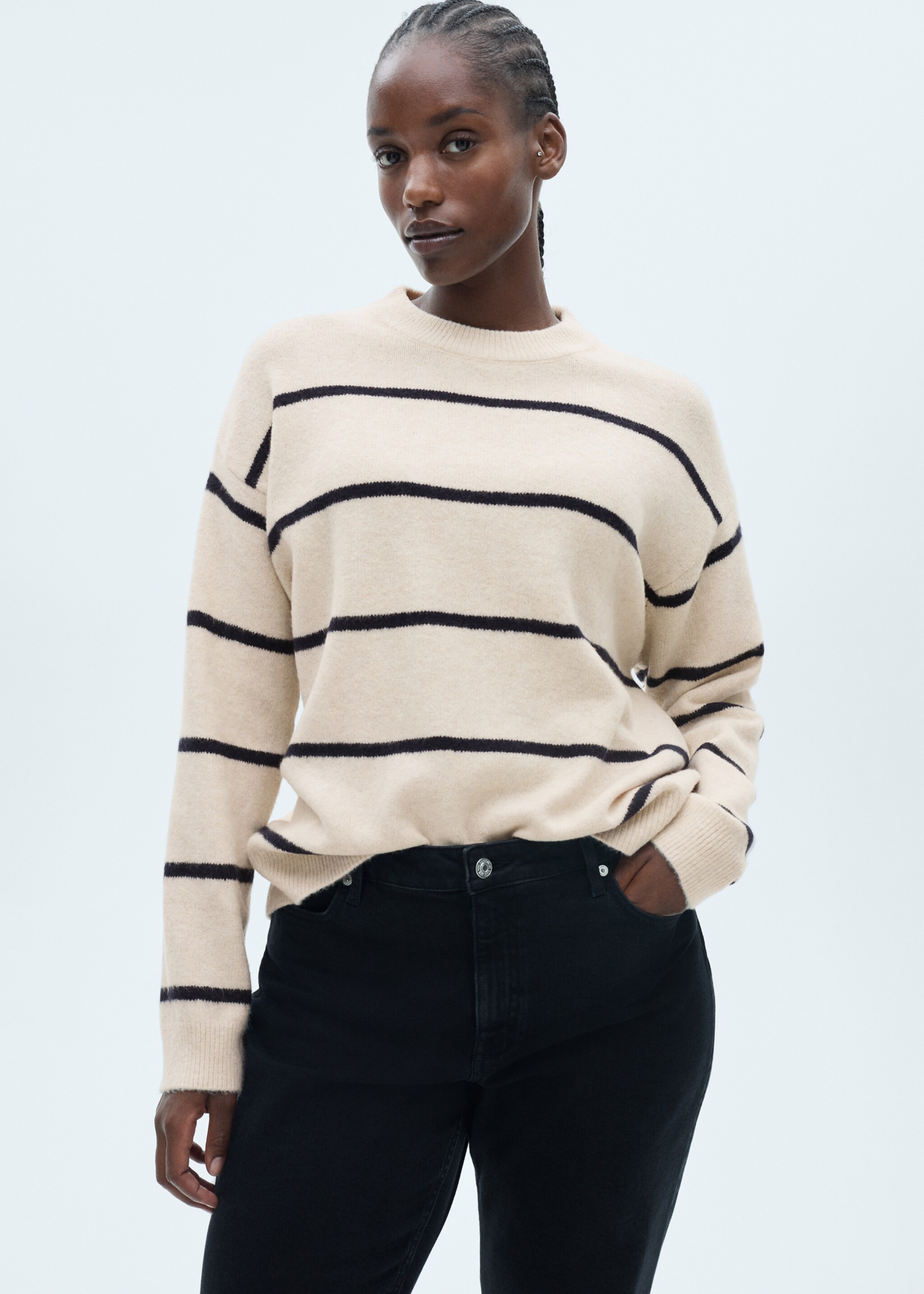 Knit striped sweater - Details of the article 5, Sand. Ref: 77007694-00.