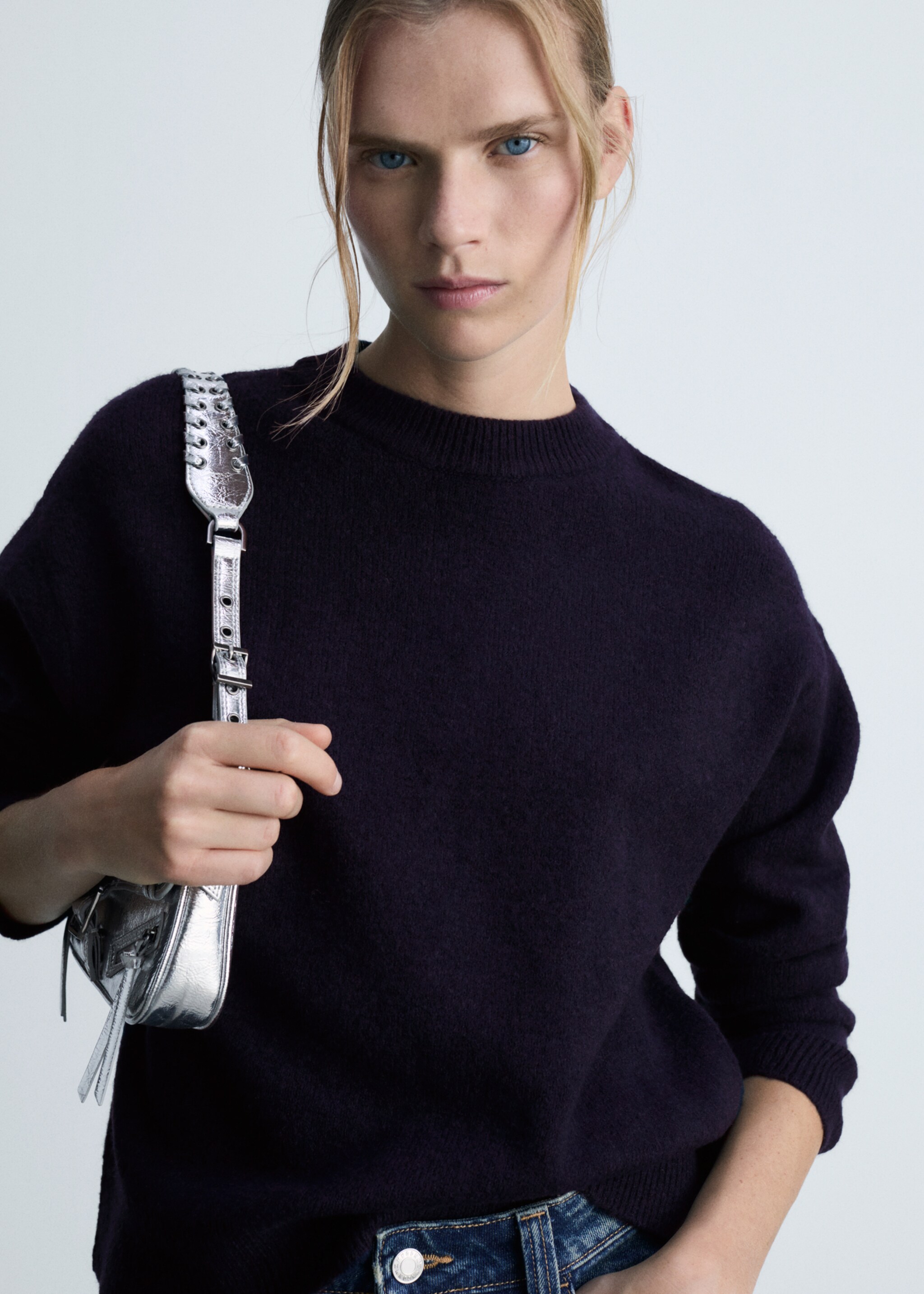 Round-neck knitted sweater - Medium plane, Dark Navy. Ref: 77007695-00.