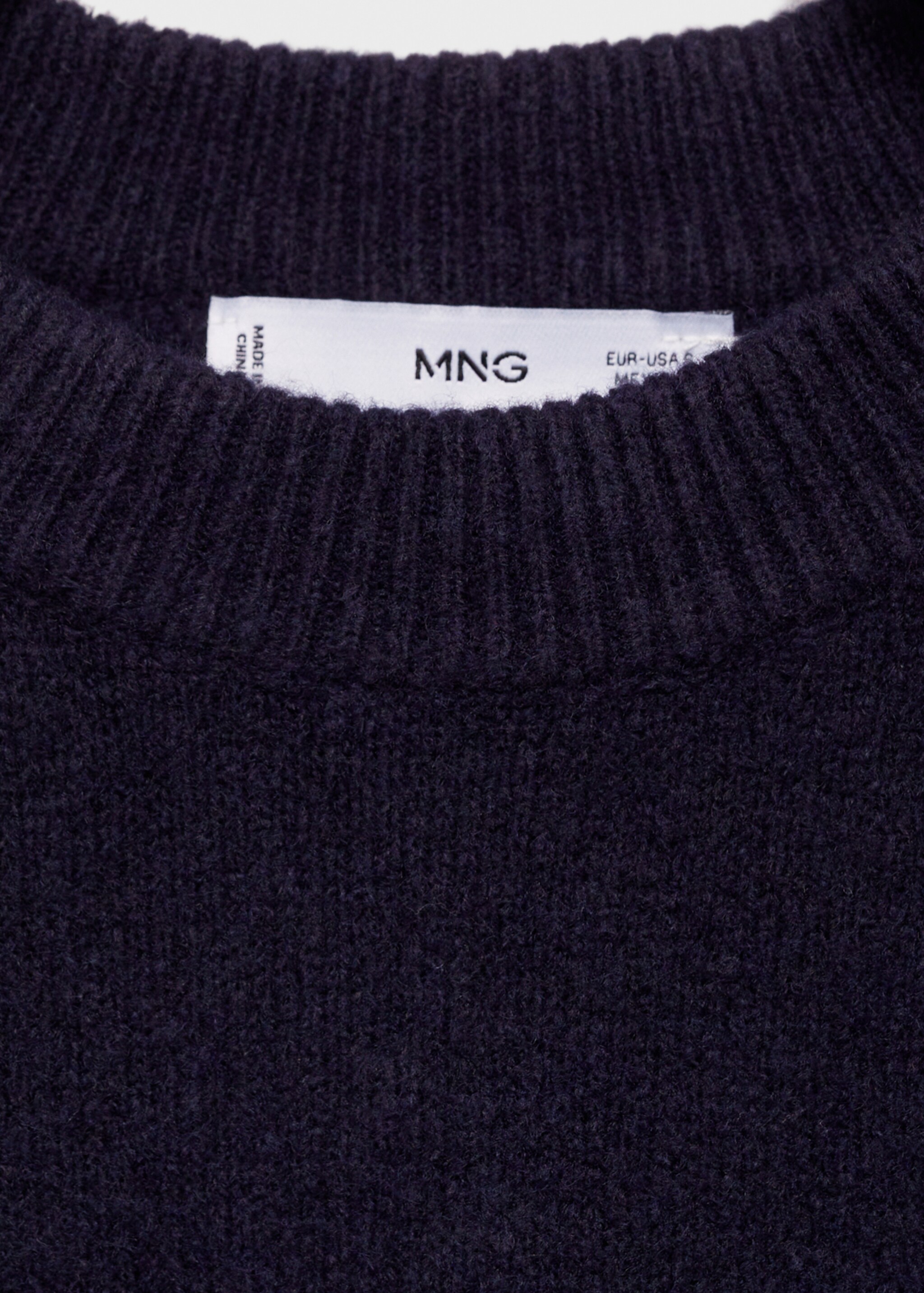 Round-neck knitted sweater - Details of the article 8, Dark Navy. Ref: 77007695-00.