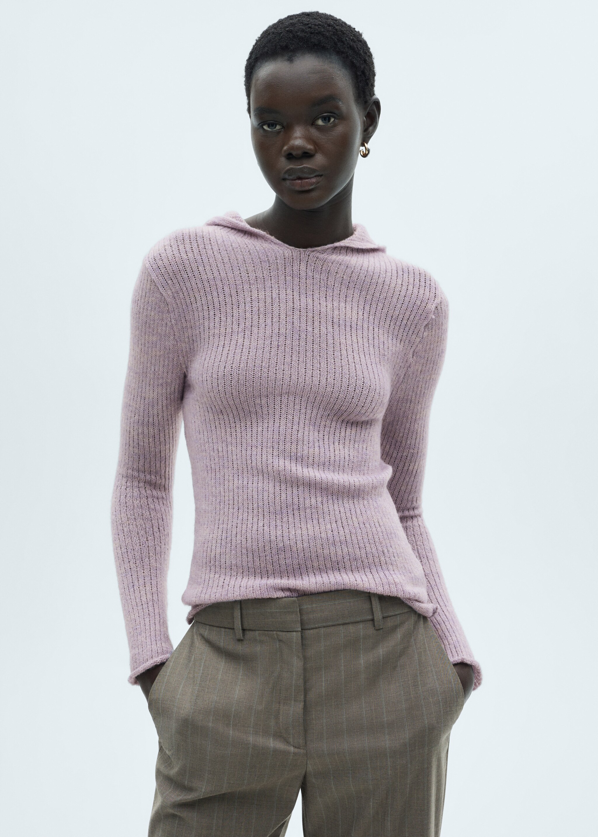 Ribbed hooded sweater - Medium plane, Light/Pastel Purple. Ref: 77007718-00.