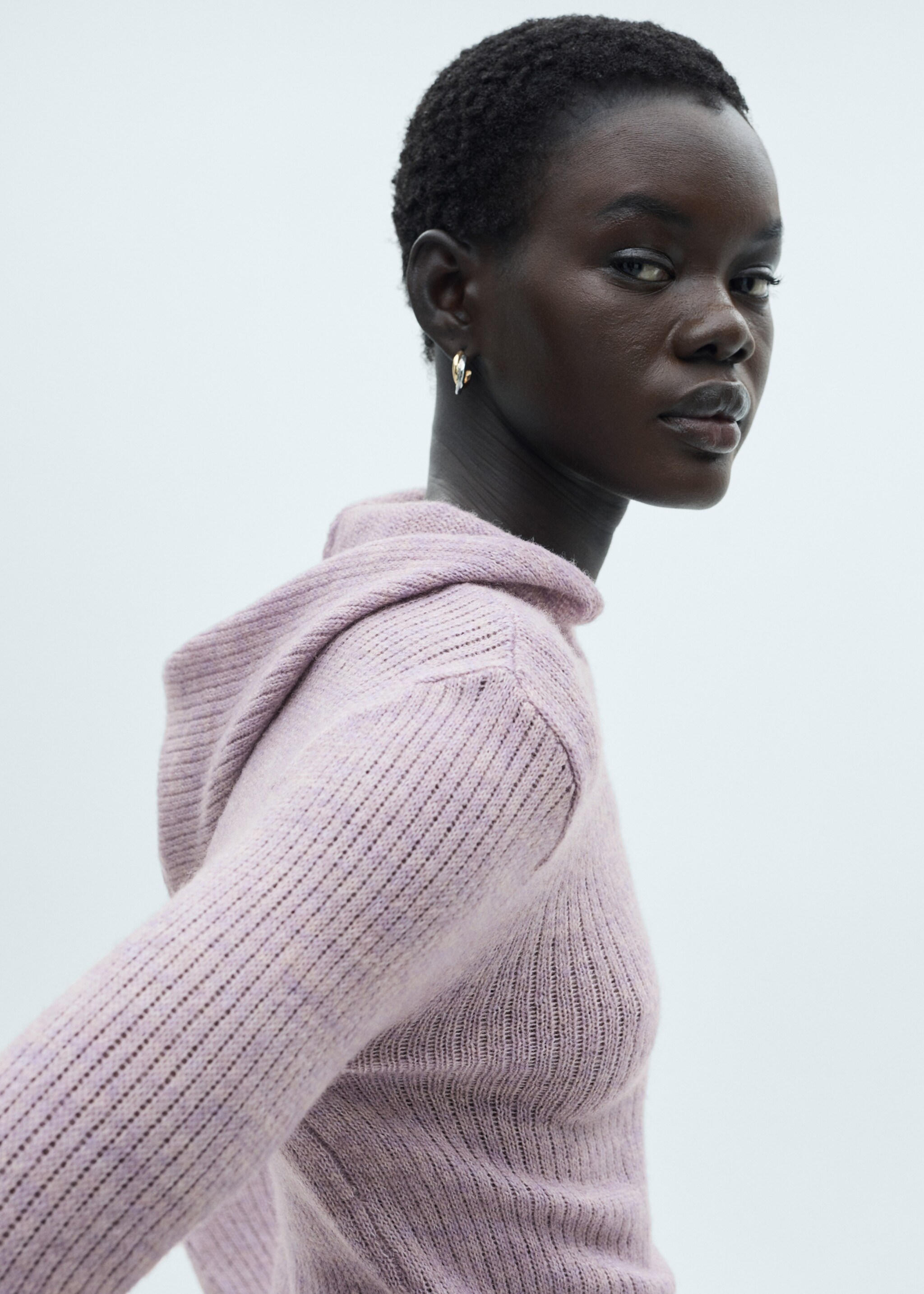 Ribbed hooded sweater - Details of the article 1, Light/Pastel Purple. Ref: 77007718-00.