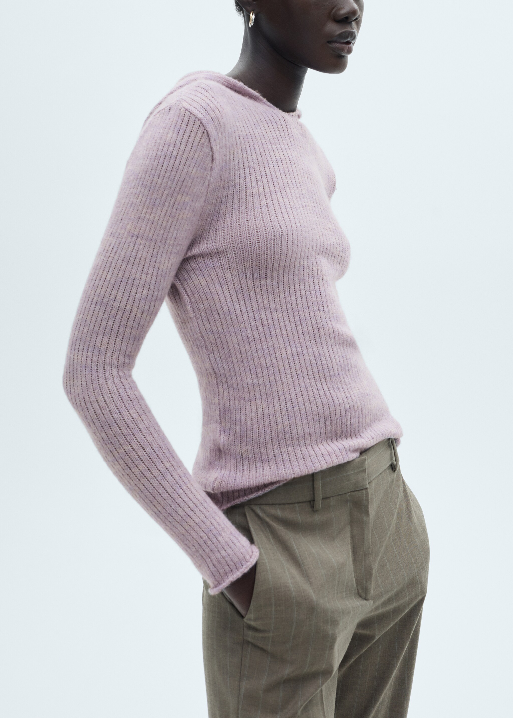 Ribbed hooded sweater - Details of the article 6, Light/Pastel Purple. Ref: 77007718-00.