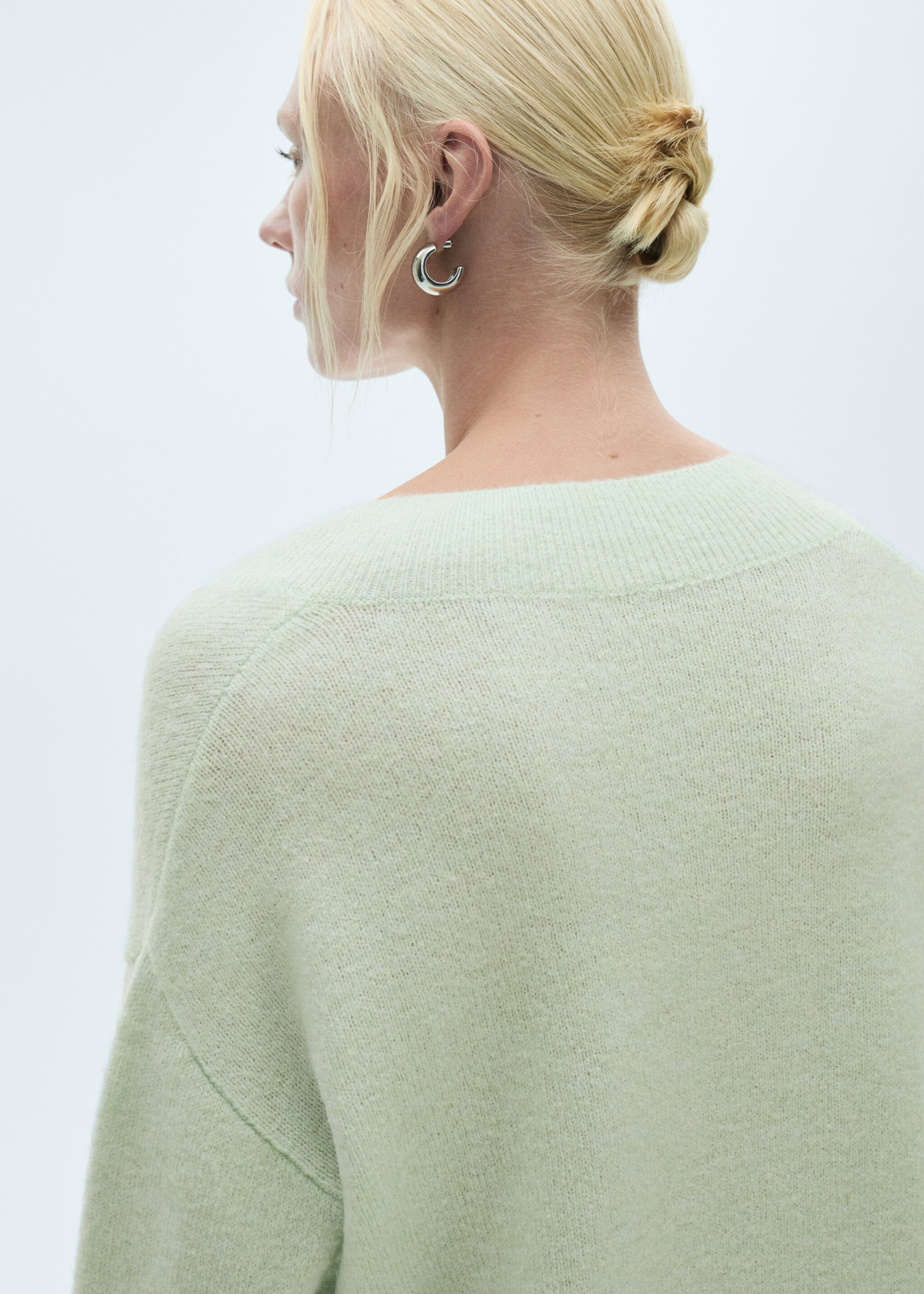Oversized V-neck sweater - Details of the article 1, Aqua Green. Ref: 77007726-00.
