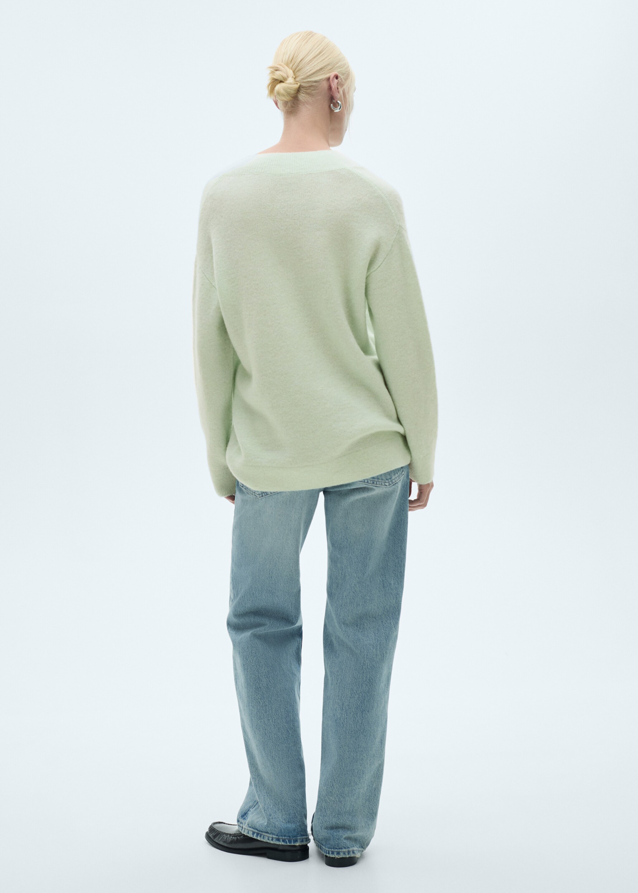 Oversized V-neck sweater - Reverse of the article, Aqua Green. Ref: 77007726-00.