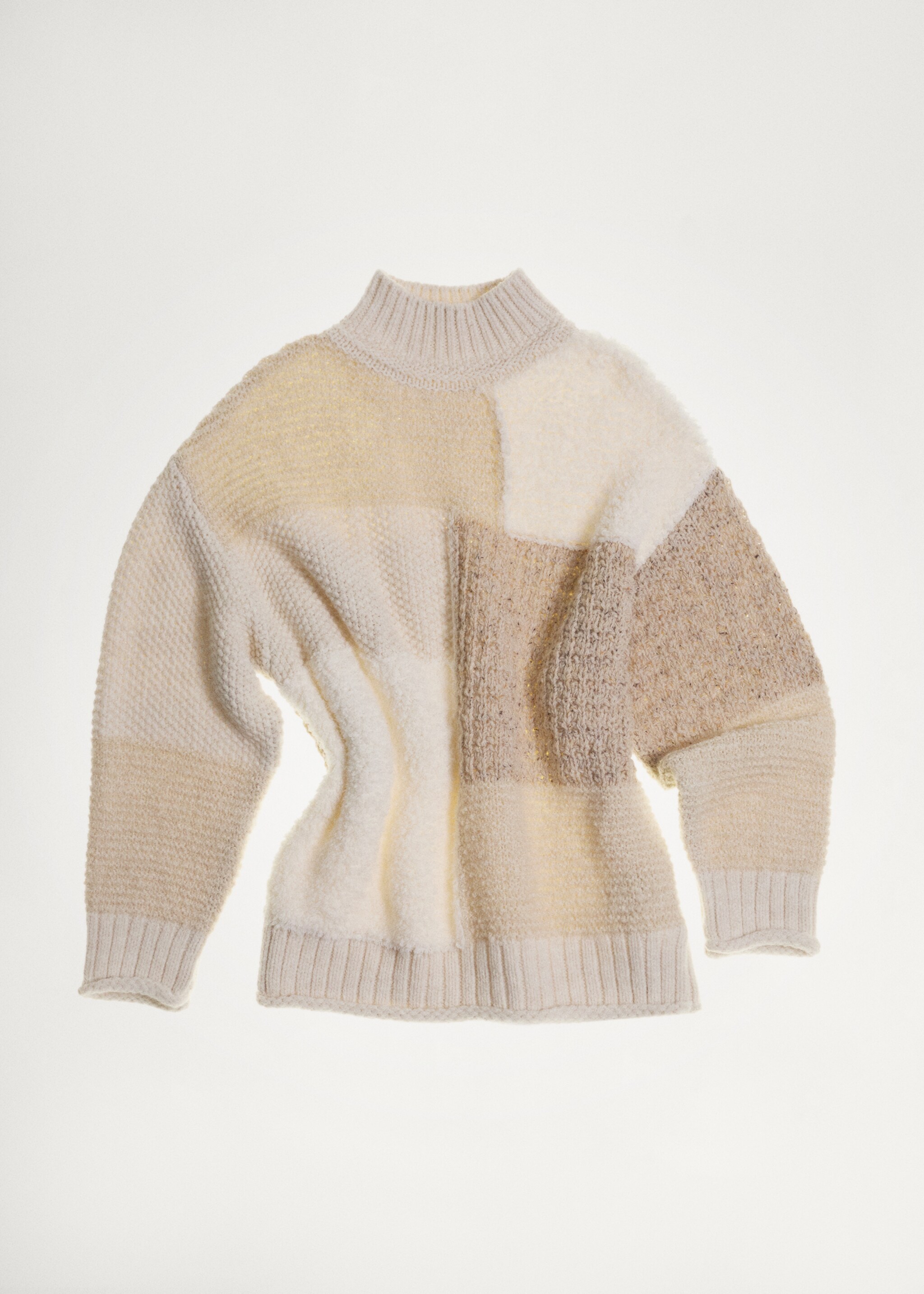 Patchwork sweater with perkins neck - Details of the article 5, Ecru. Ref: 77007728-00.