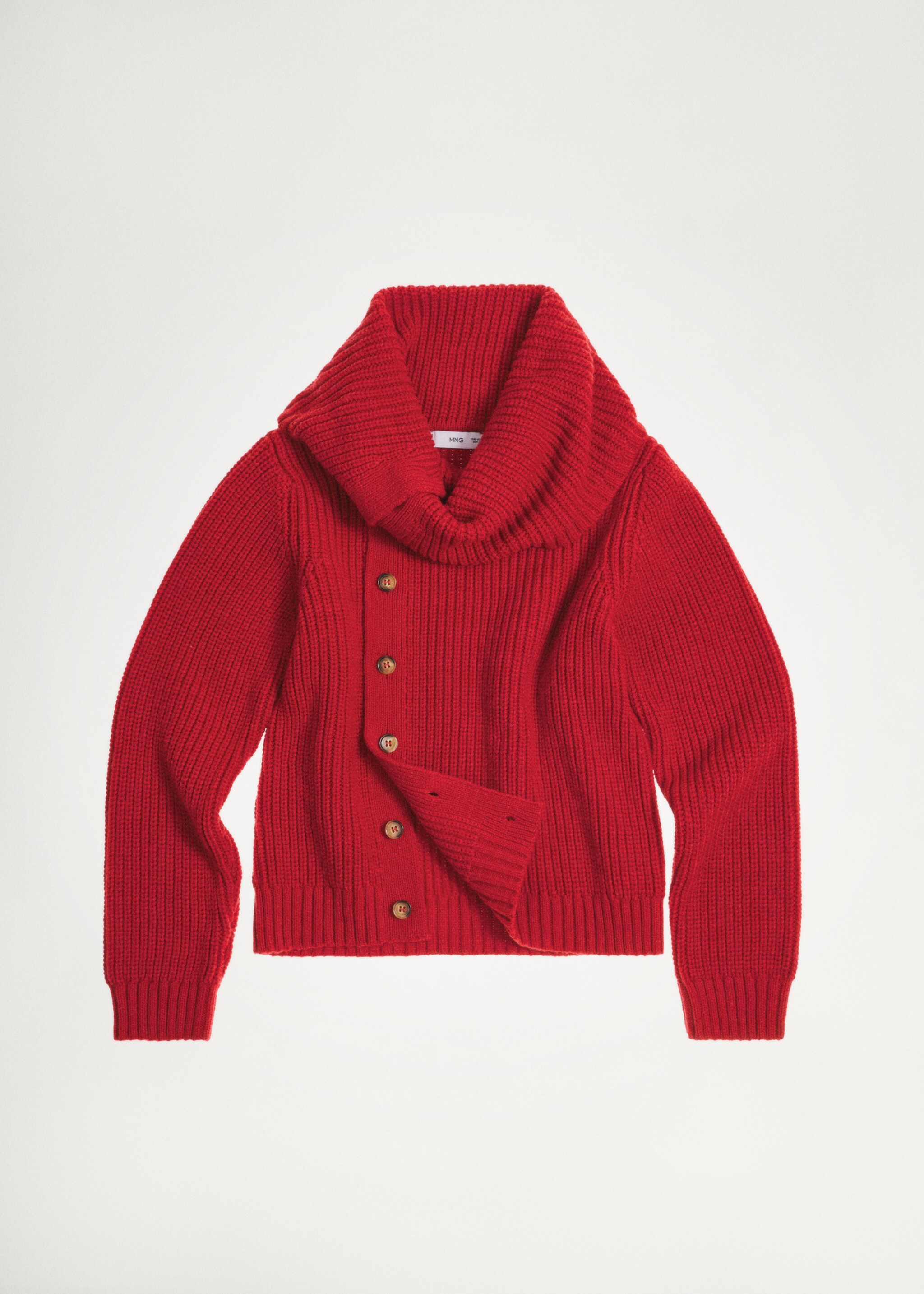 Funnel-neck sweater with buttons - Details of the article 5, Red. Ref: 77007733-00.