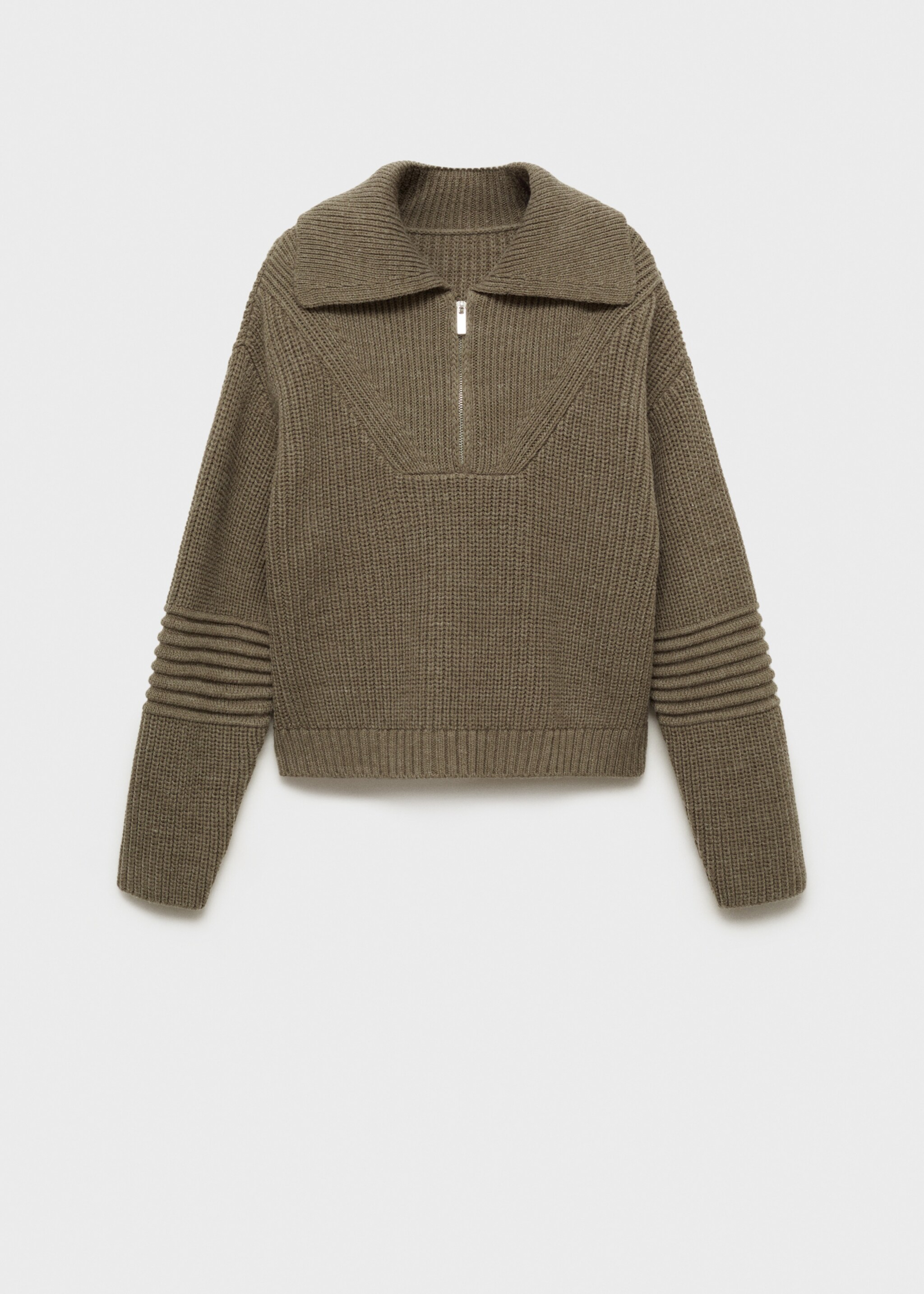 Žebrovaný svetr s límcem a zipem - Zboží bez modelu, Khaki. Ref: 77007735-00.
