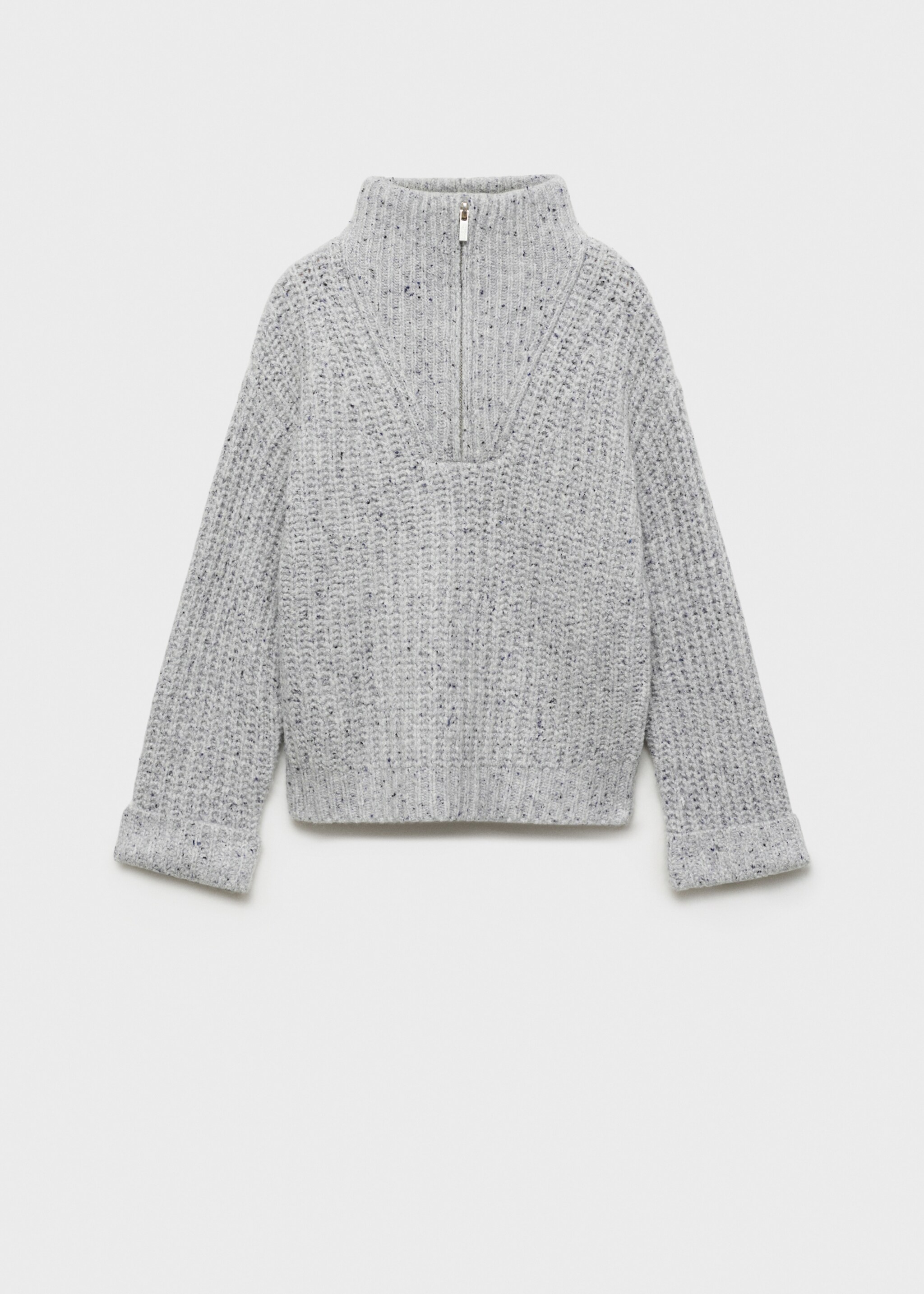 High neck sweater with zip - Article without model, Medium Heather Grey. Ref: 77007736-00.