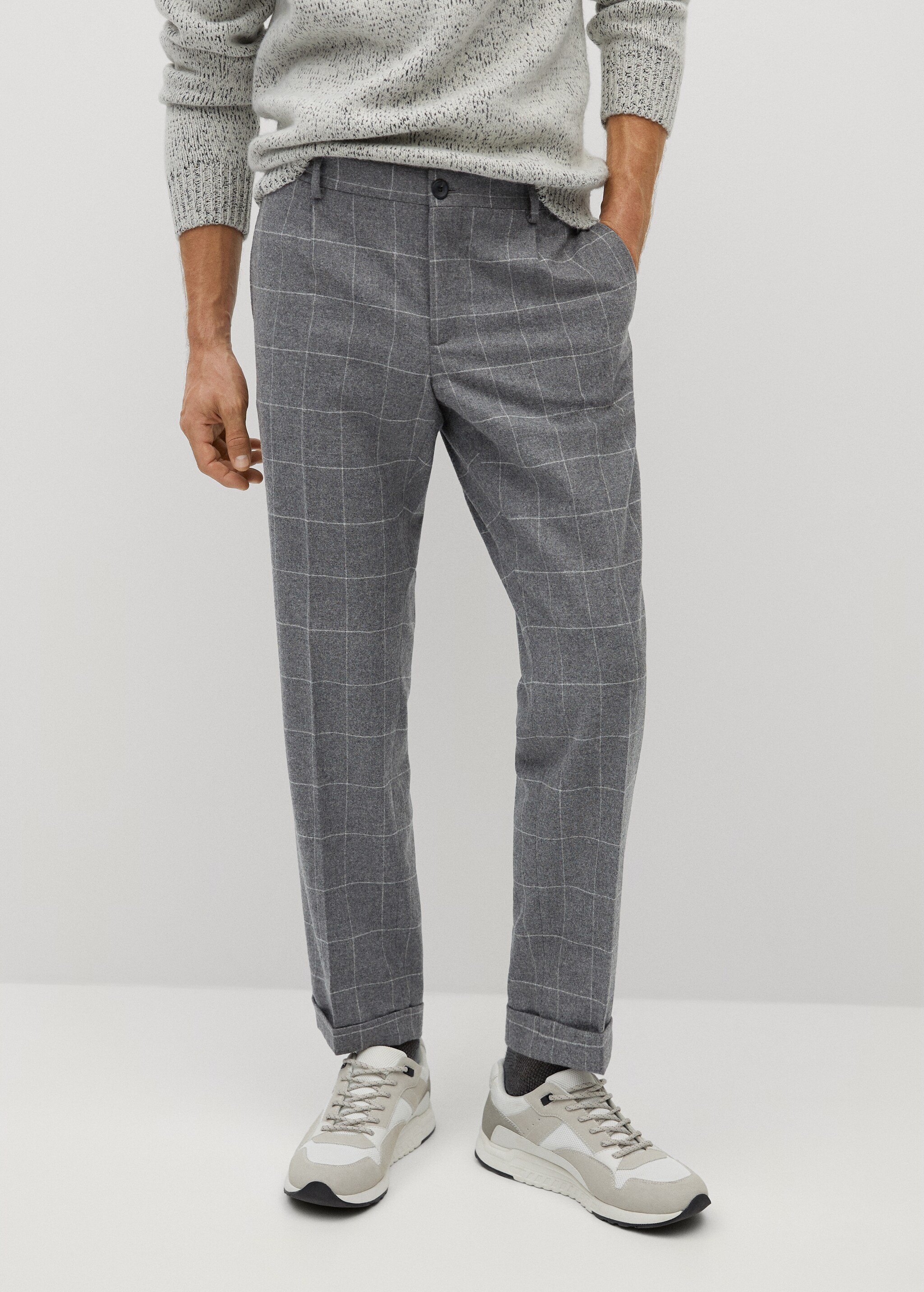 Pantalón traje slim fit lana cuadros - Plano medio