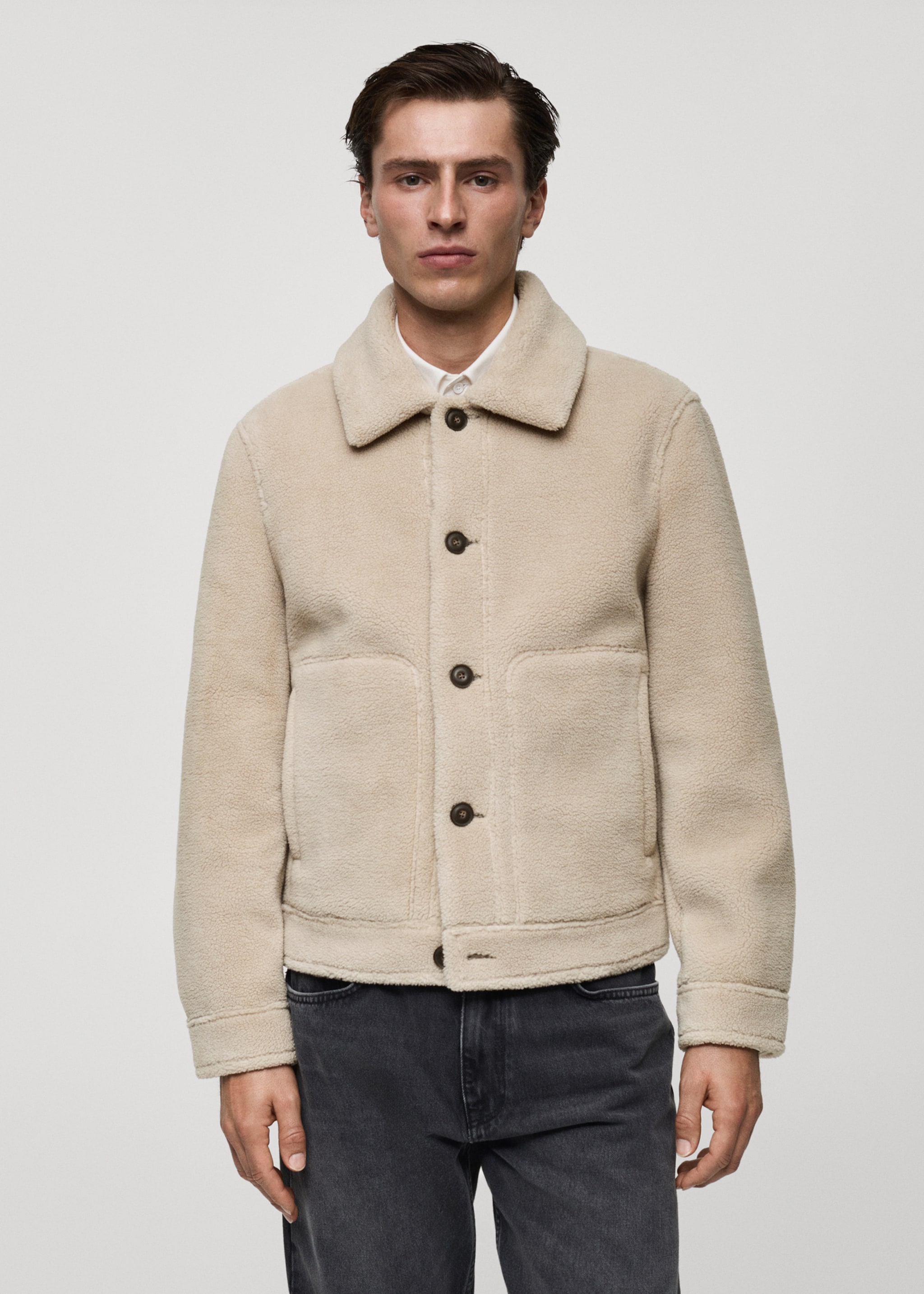 Regular fit sheepskin jacket with buttons - Medium plane, Ecru. Ref: 77007919-00.