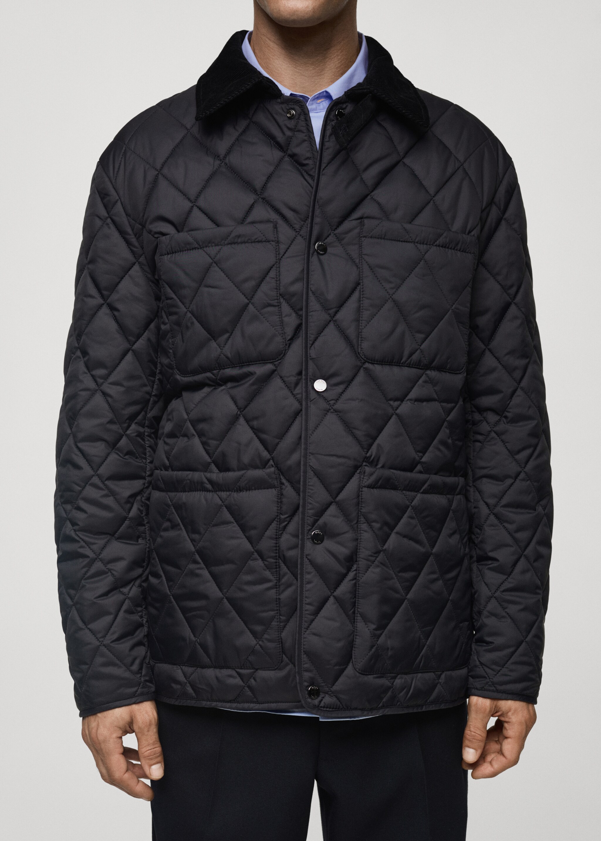 Water-repellent quilted jacket - Details of the article 6, Dark Navy. Ref: 77007920-00.