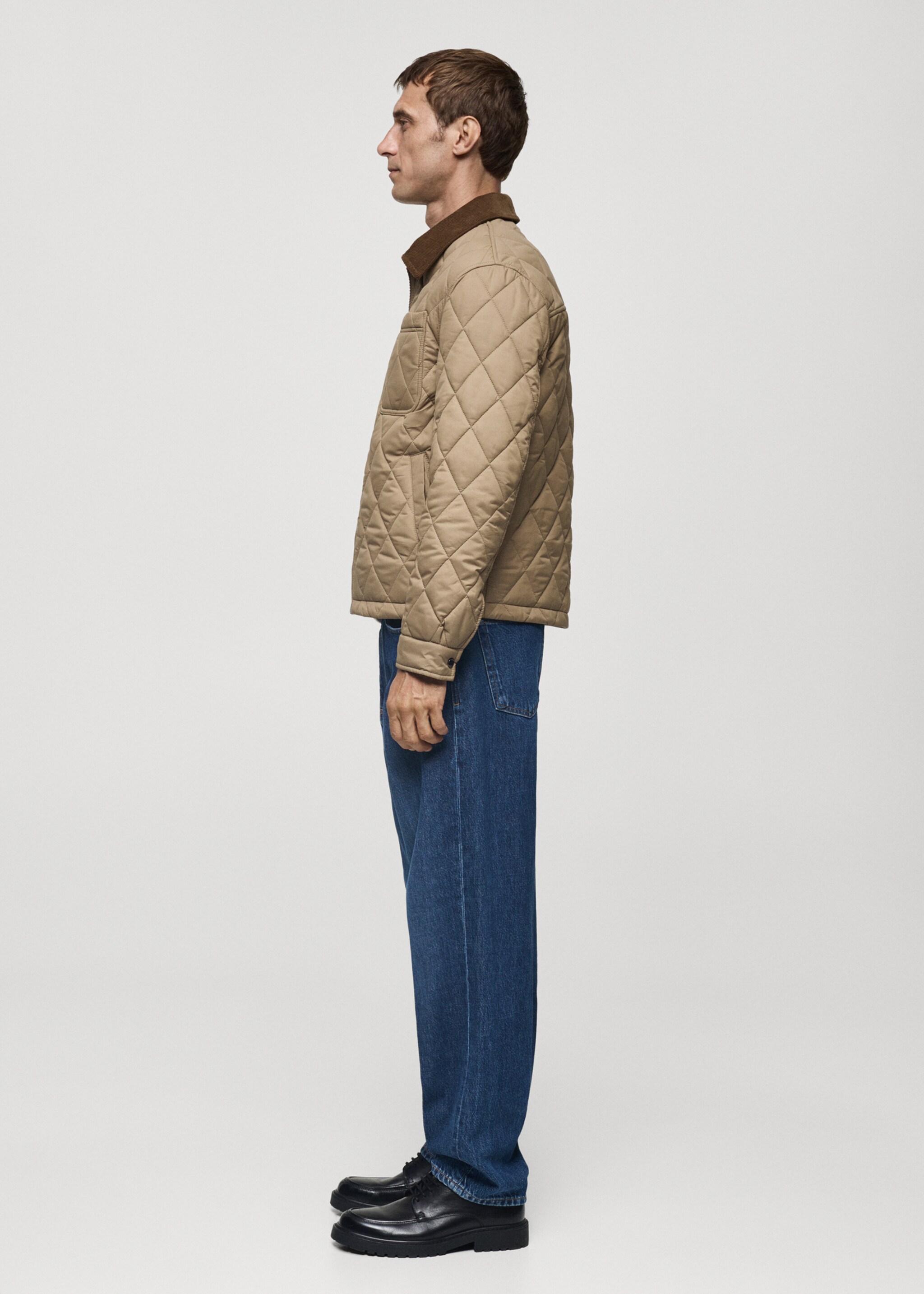 Quilted jacket with corduroy collar - Details of the article 2, Beige. Ref: 77007922-00.