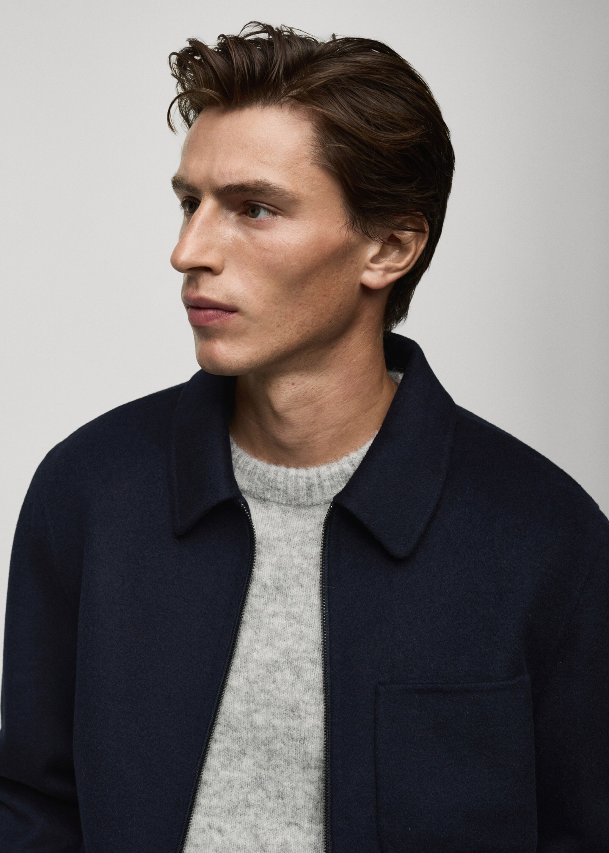 Handmade wool jacket with zip - Details of the article 1, Dark Navy. Ref: 77007926-00.