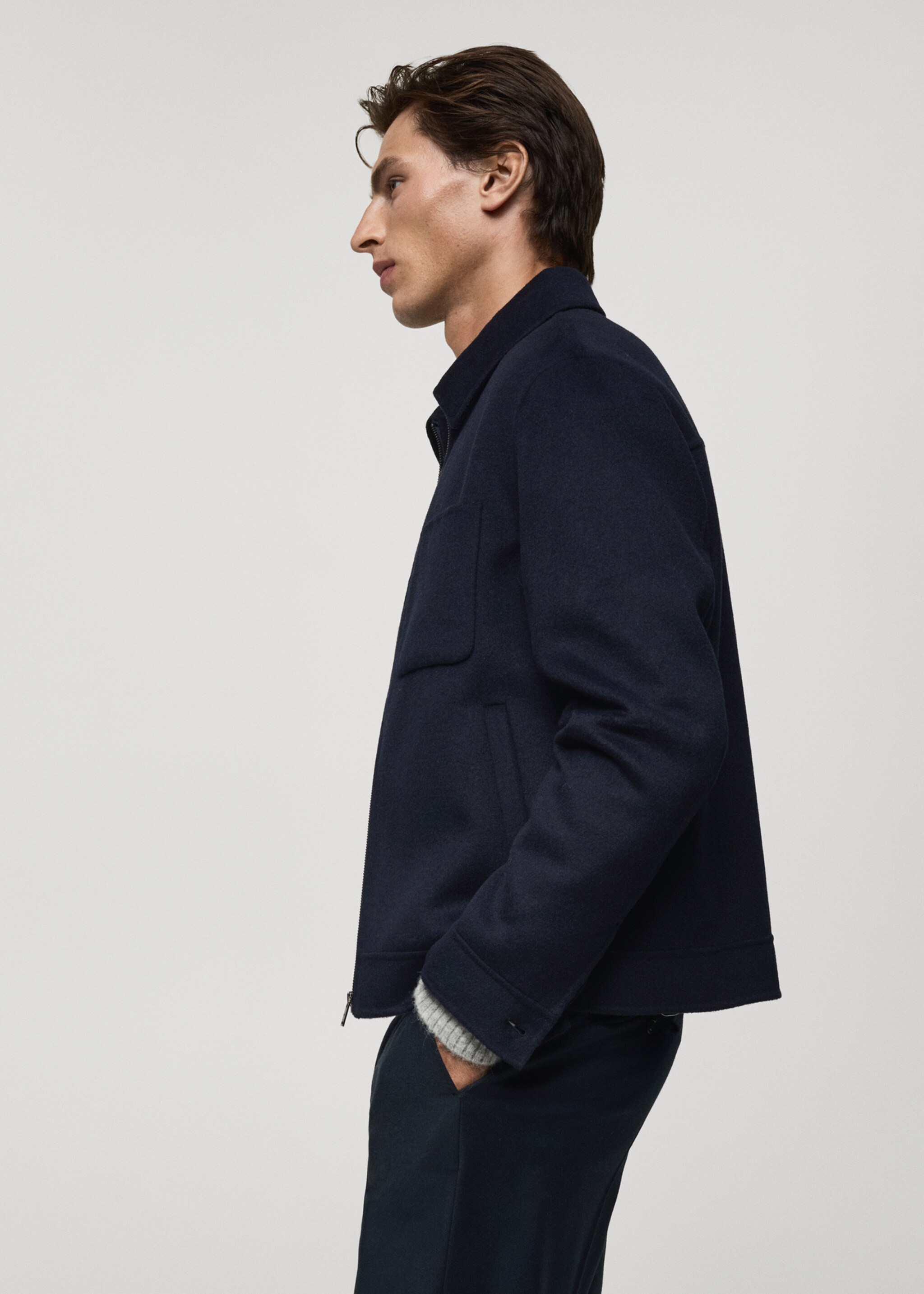 Handmade wool jacket with zip - Details of the article 2, Dark Navy. Ref: 77007926-00.