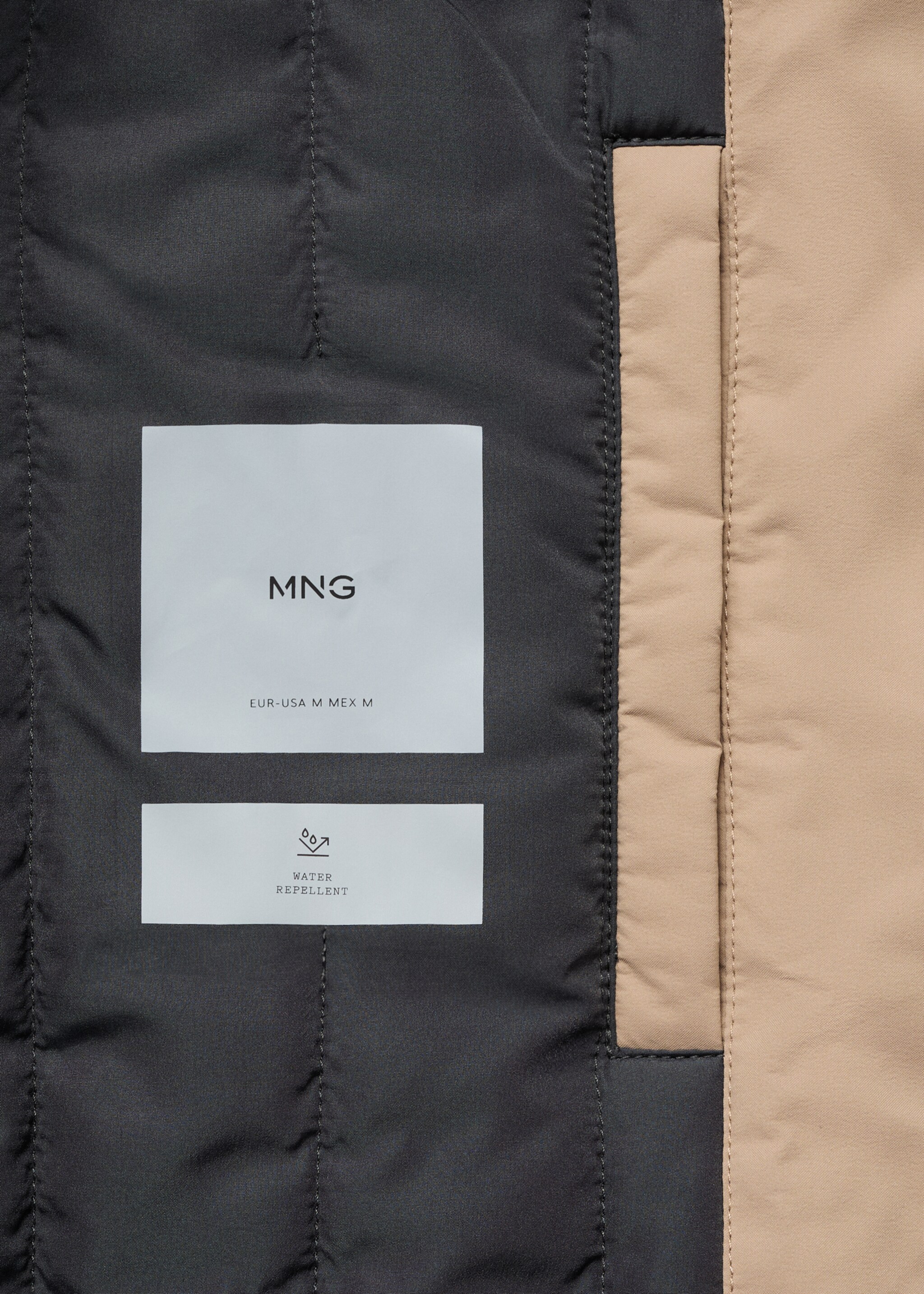Water-repellent jacket with sheepskin collar - Details of the article 8, Beige. Ref: 77007927-00.