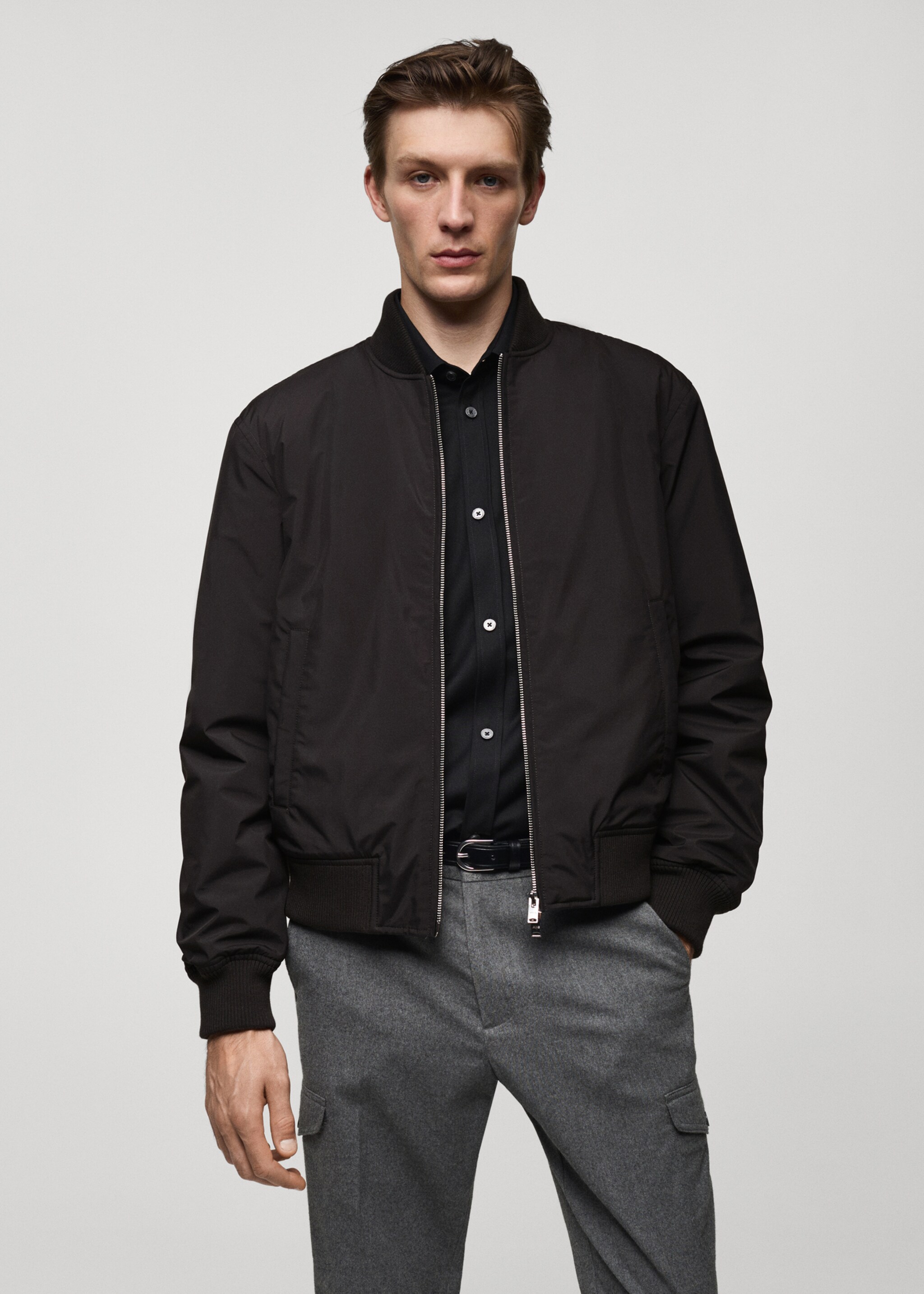 Regular fit quilted bomber - Medium plane, Black. Ref: 77007929-00.