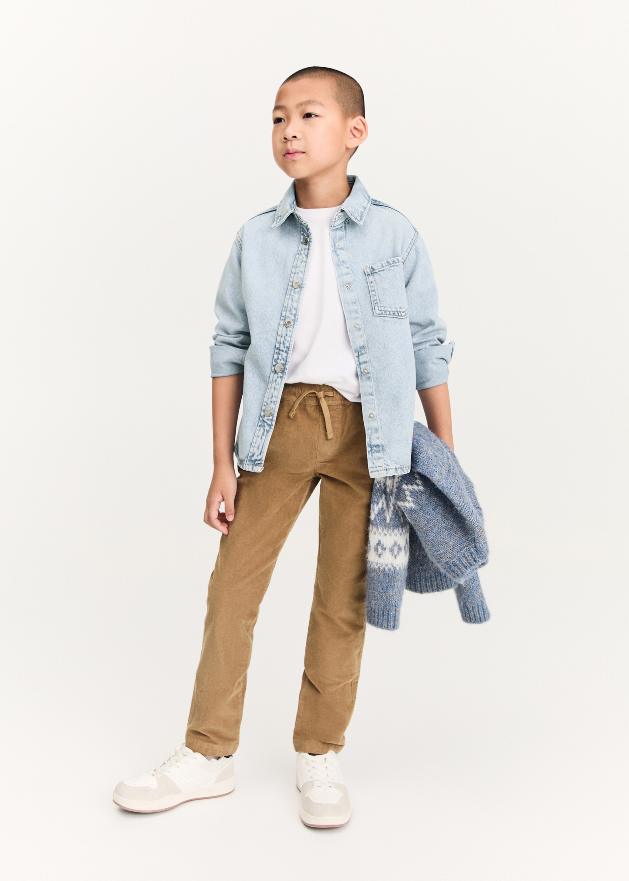 Corduroy pants with elastic waist - Medium plane, Sand. Ref: 77007934-00.