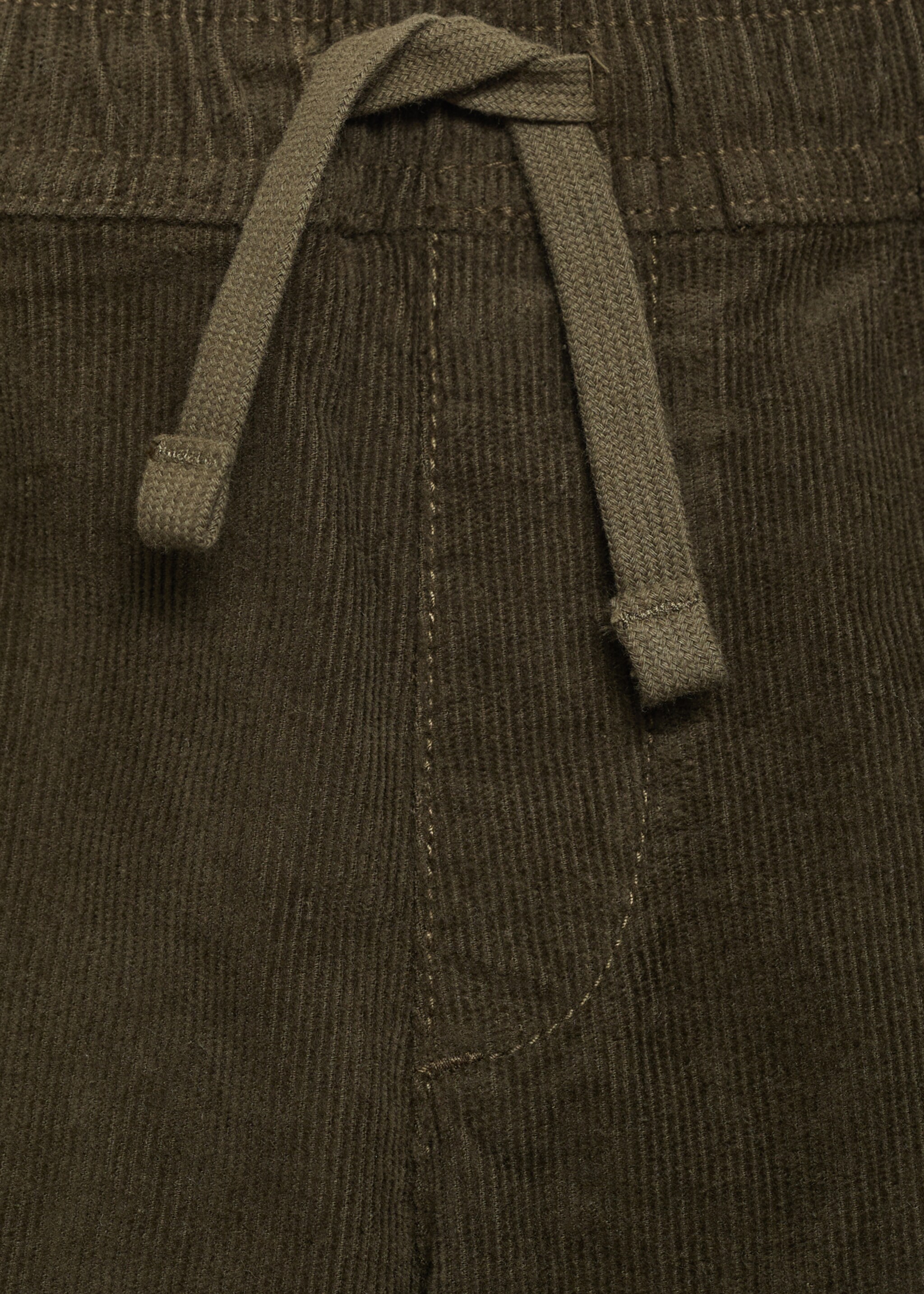 Corduroy trousers with elastic waist - Details of the article 8, Khaki. Ref: 77007935-00.