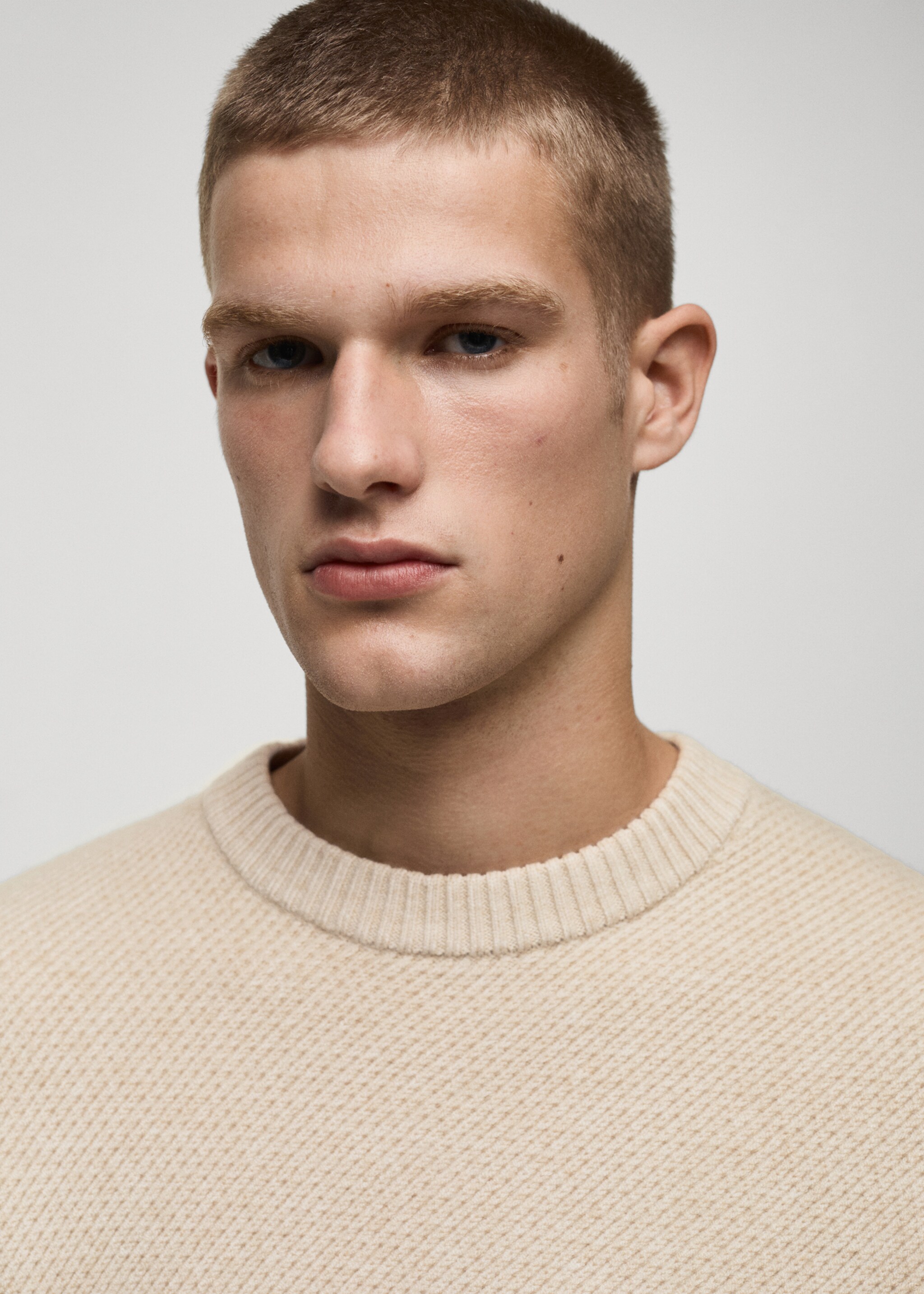 Regular-fit knitted sweater - Details of the article 1, Sand. Ref: 77007939-00.