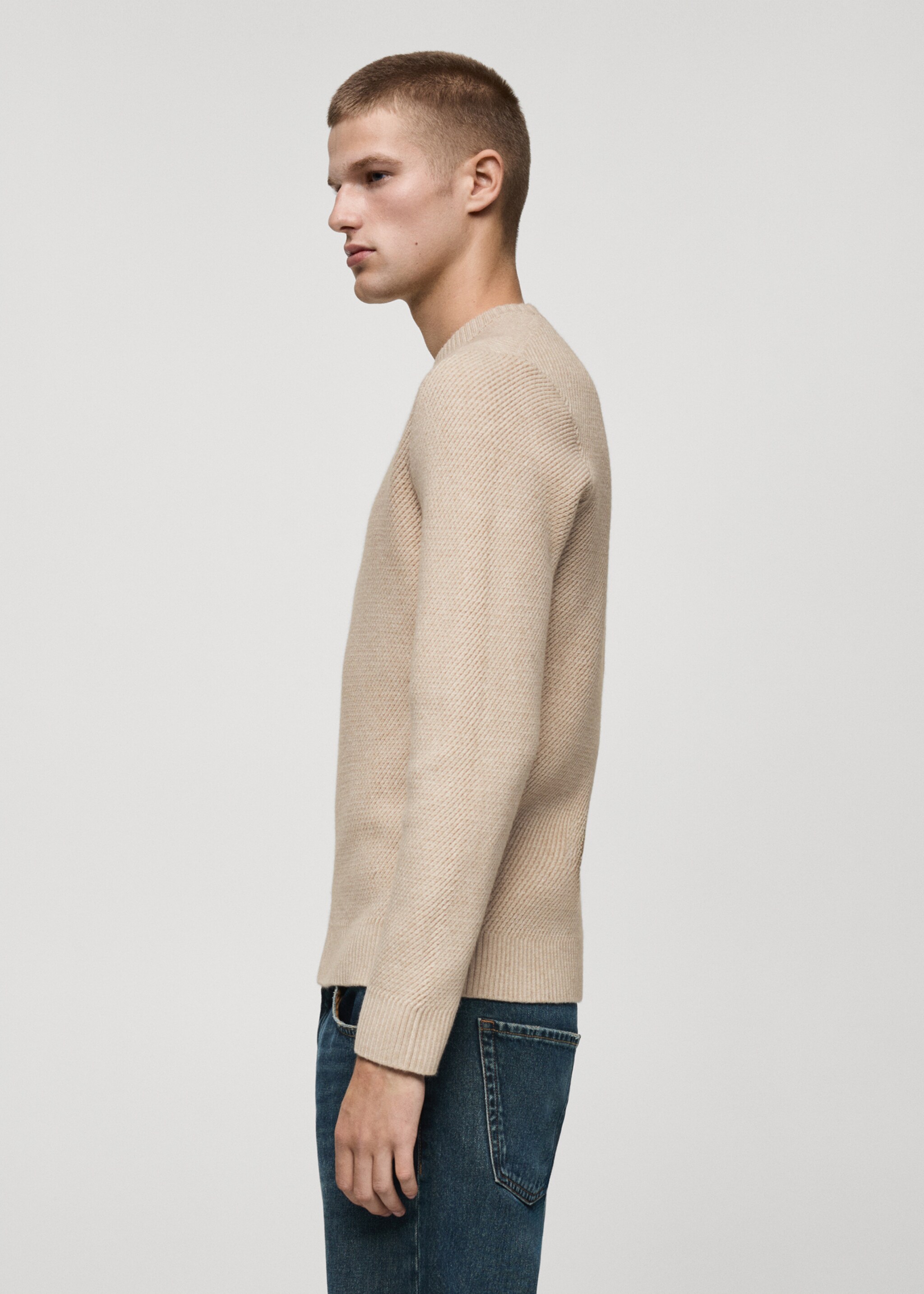 Regular-fit knitted sweater - Details of the article 2, Sand. Ref: 77007939-00.