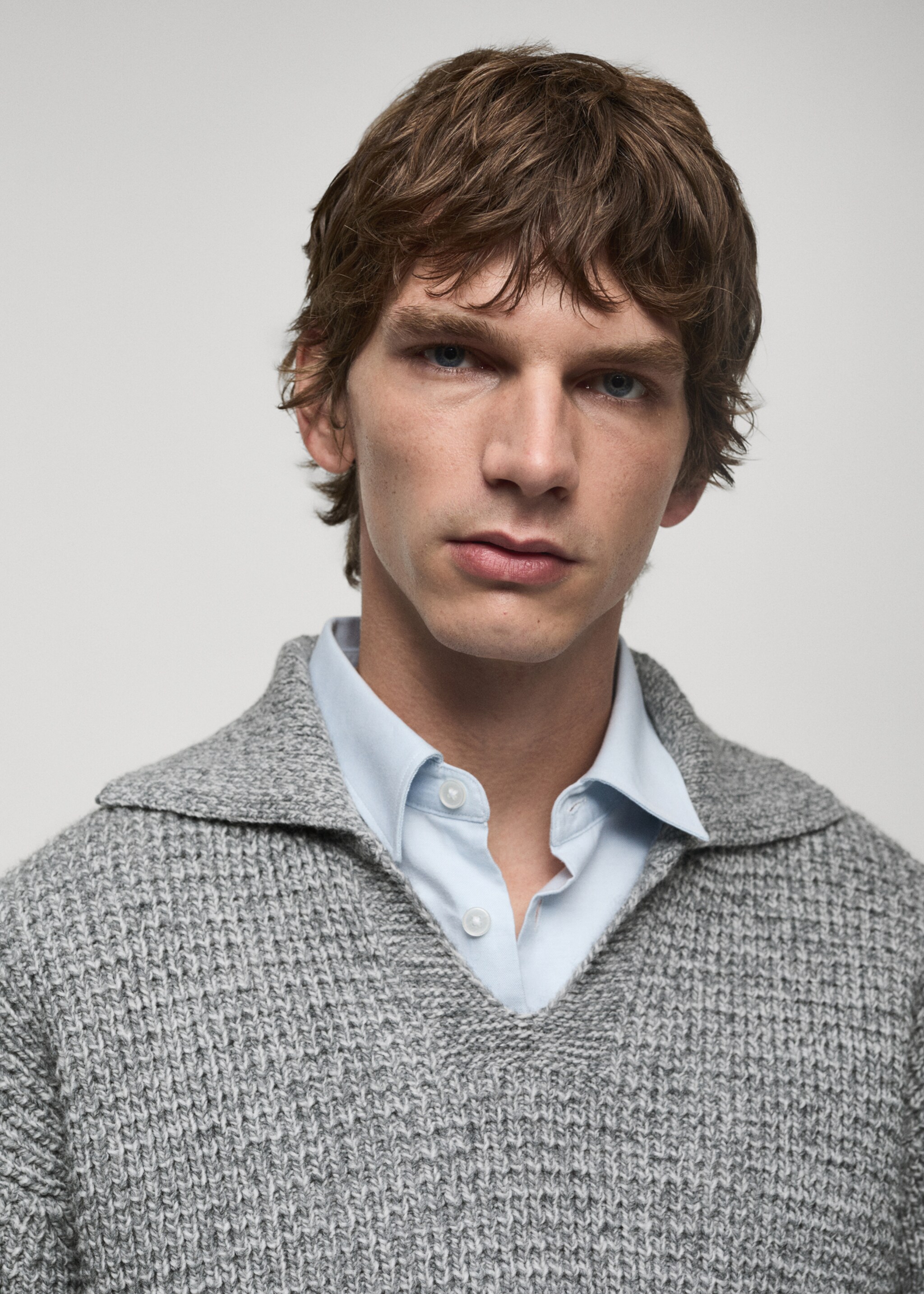 Braided polo-neck sweater - Details of the article 1, Medium Heather Grey. Ref: 77007940-00.