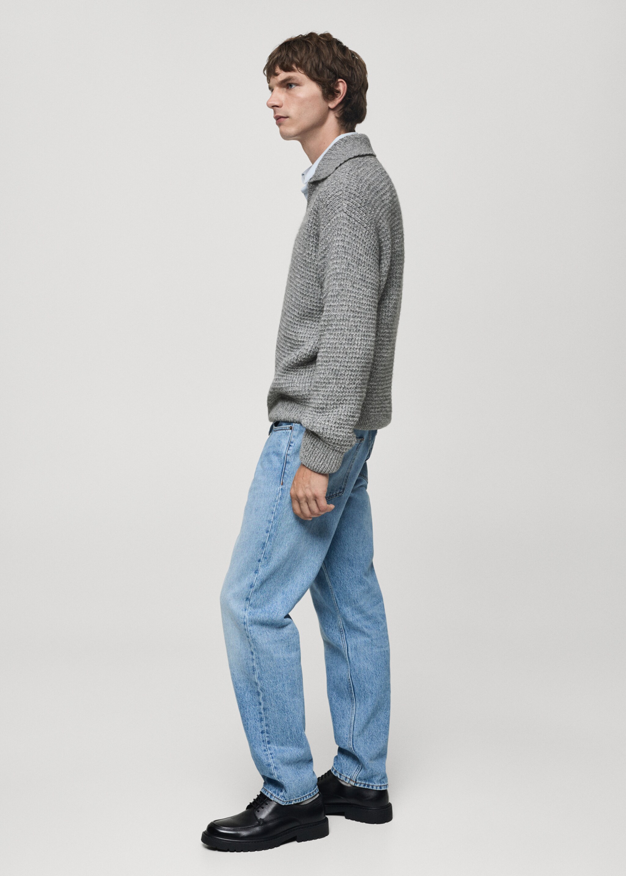 Braided polo-neck sweater - Details of the article 2, Medium Heather Grey. Ref: 77007940-00.