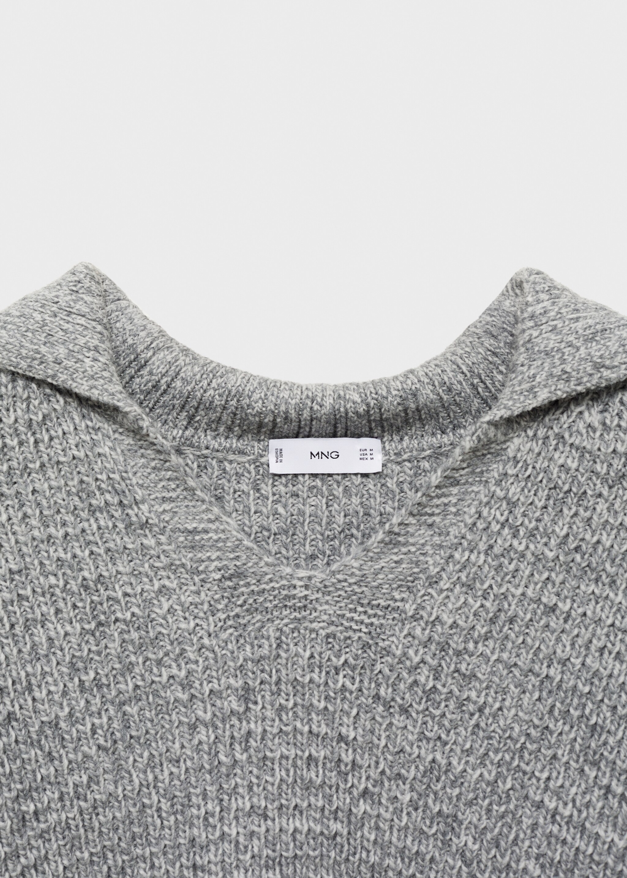 Braided polo-neck sweater - Details of the article 8, Medium Heather Grey. Ref: 77007940-00.