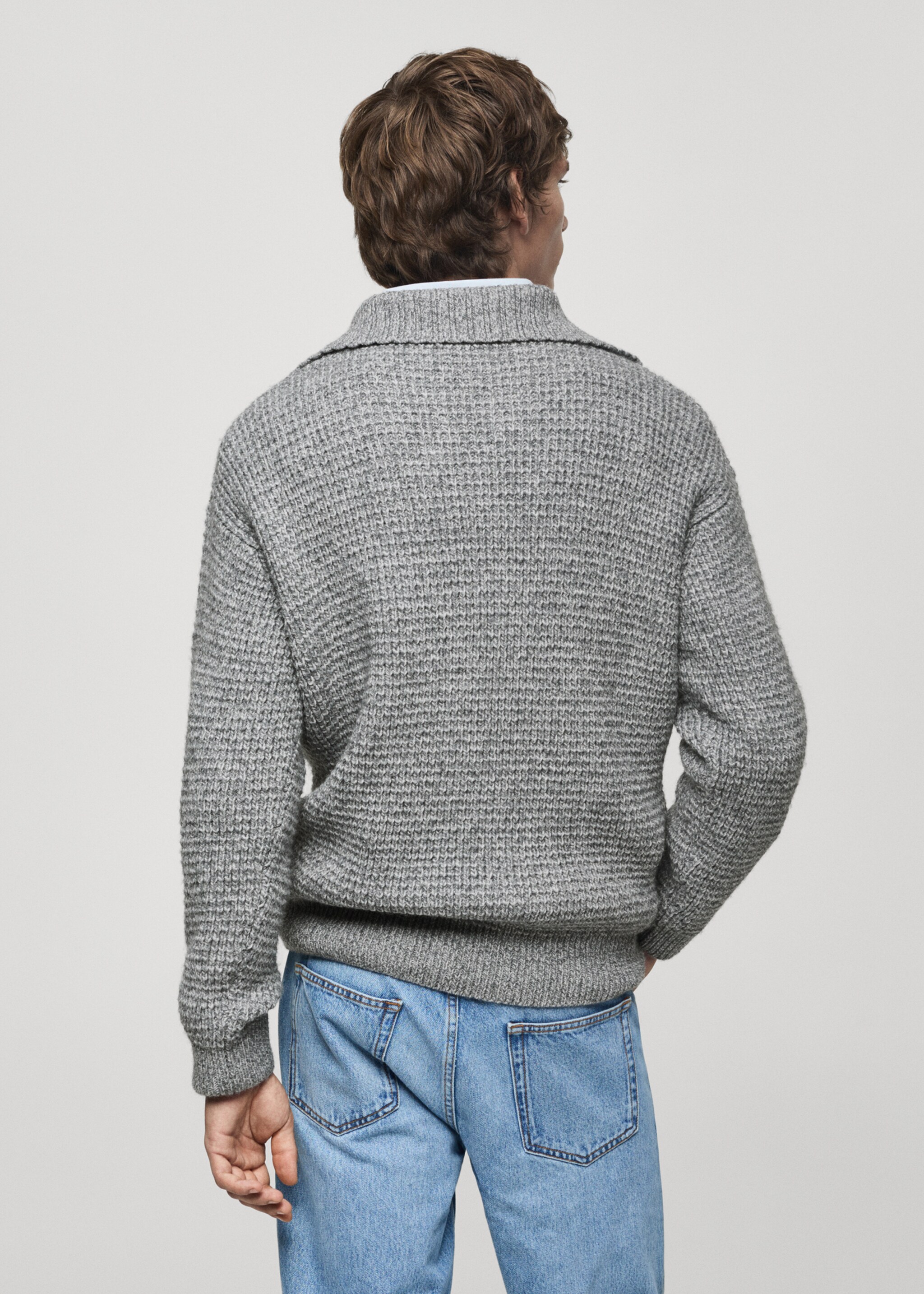 Braided polo-neck sweater - Reverse of the article, Medium Heather Grey. Ref: 77007940-00.