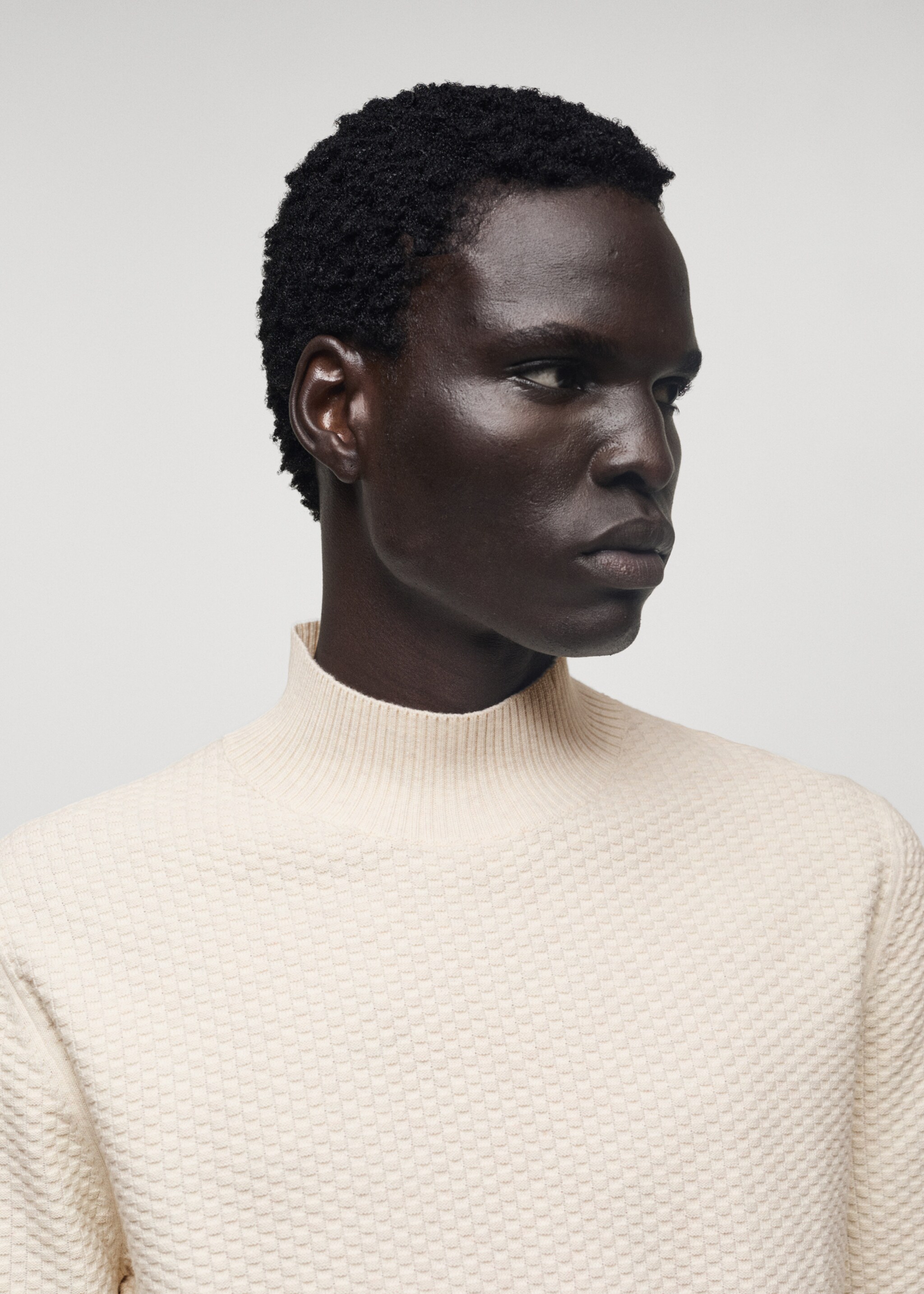 Cotton sweater with perkins-neck  structure - Details of the article 1, Sand. Ref: 77007943-00.