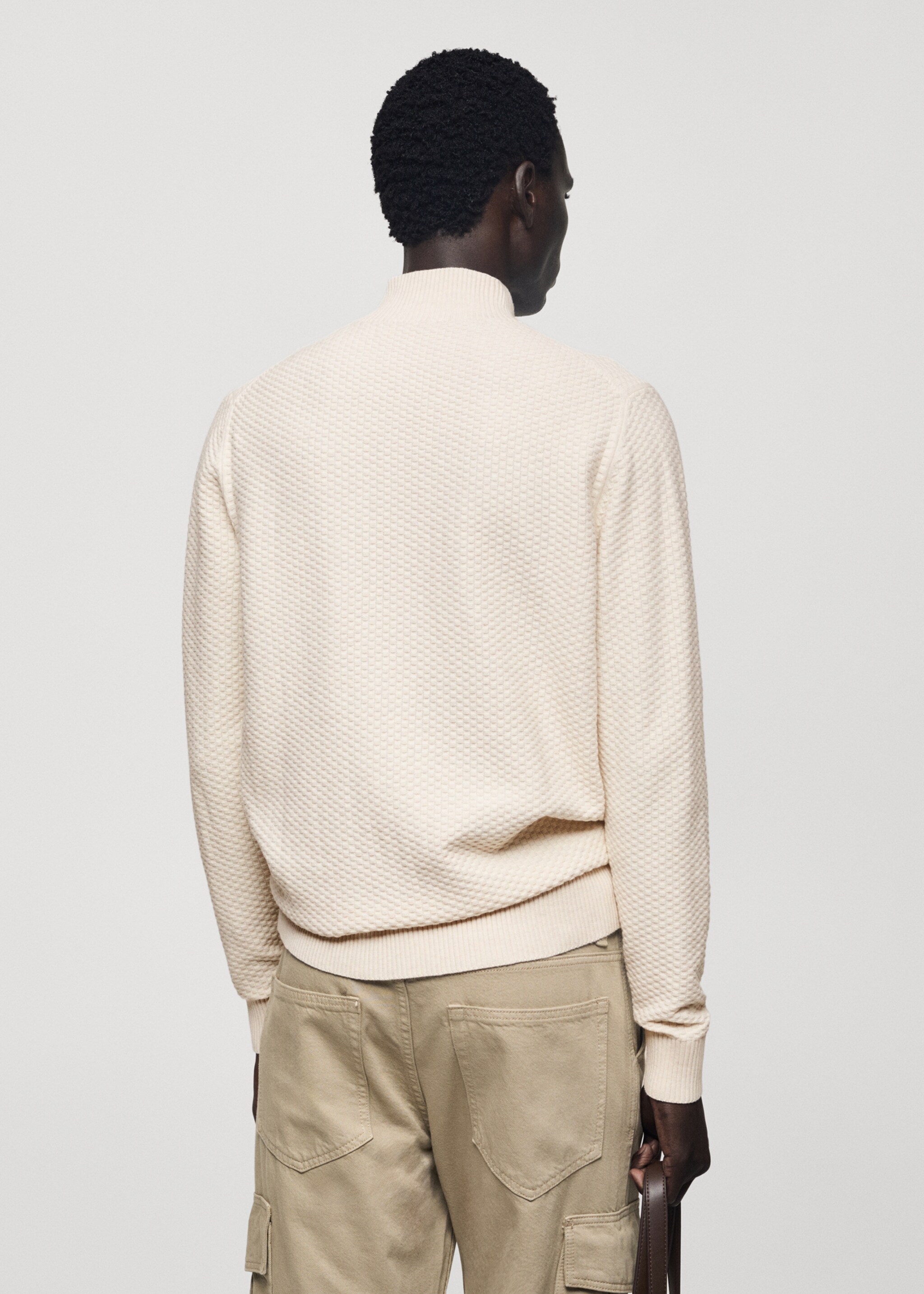 Cotton sweater with perkins-neck  structure - Reverse of the article, Sand. Ref: 77007943-00.