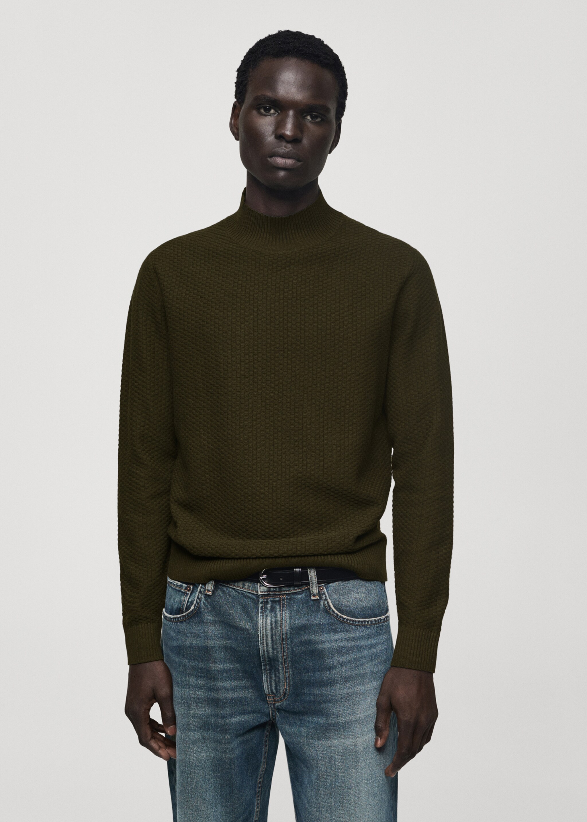 Cotton sweater with perkins-neck  structure - Medium plane, Khaki. Ref: 77007943-00.