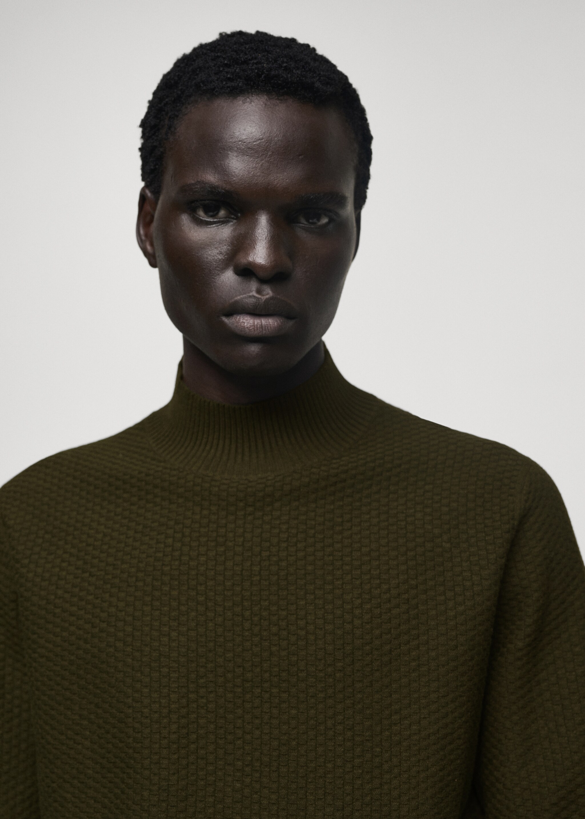 Cotton sweater with perkins-neck  structure - Details of the article 1, Khaki. Ref: 77007943-00.