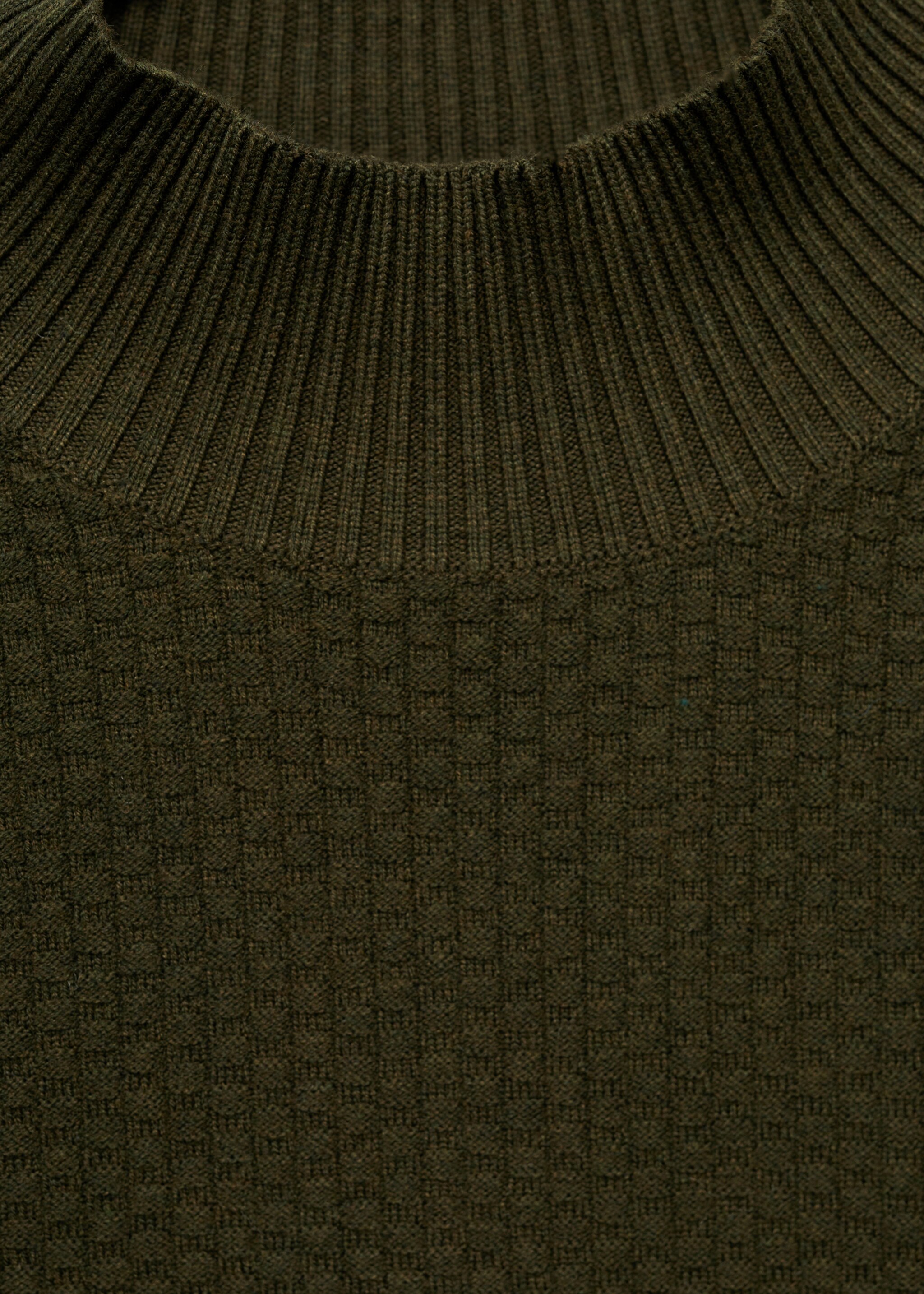 Cotton sweater with perkins-neck  structure - Details of the article 8, Khaki. Ref: 77007943-00.