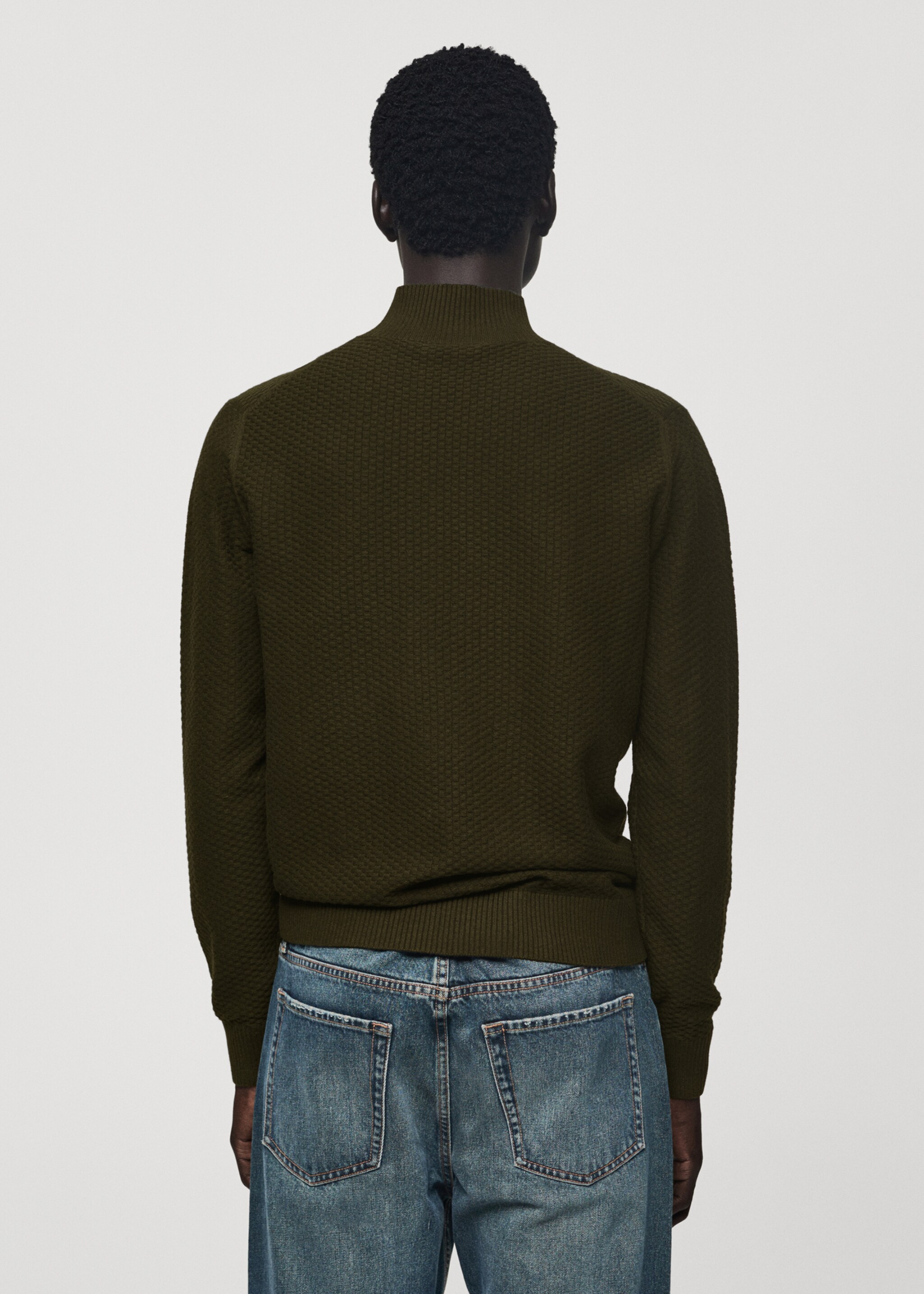 Cotton sweater with perkins-neck  structure - Reverse of the article, Khaki. Ref: 77007943-00.