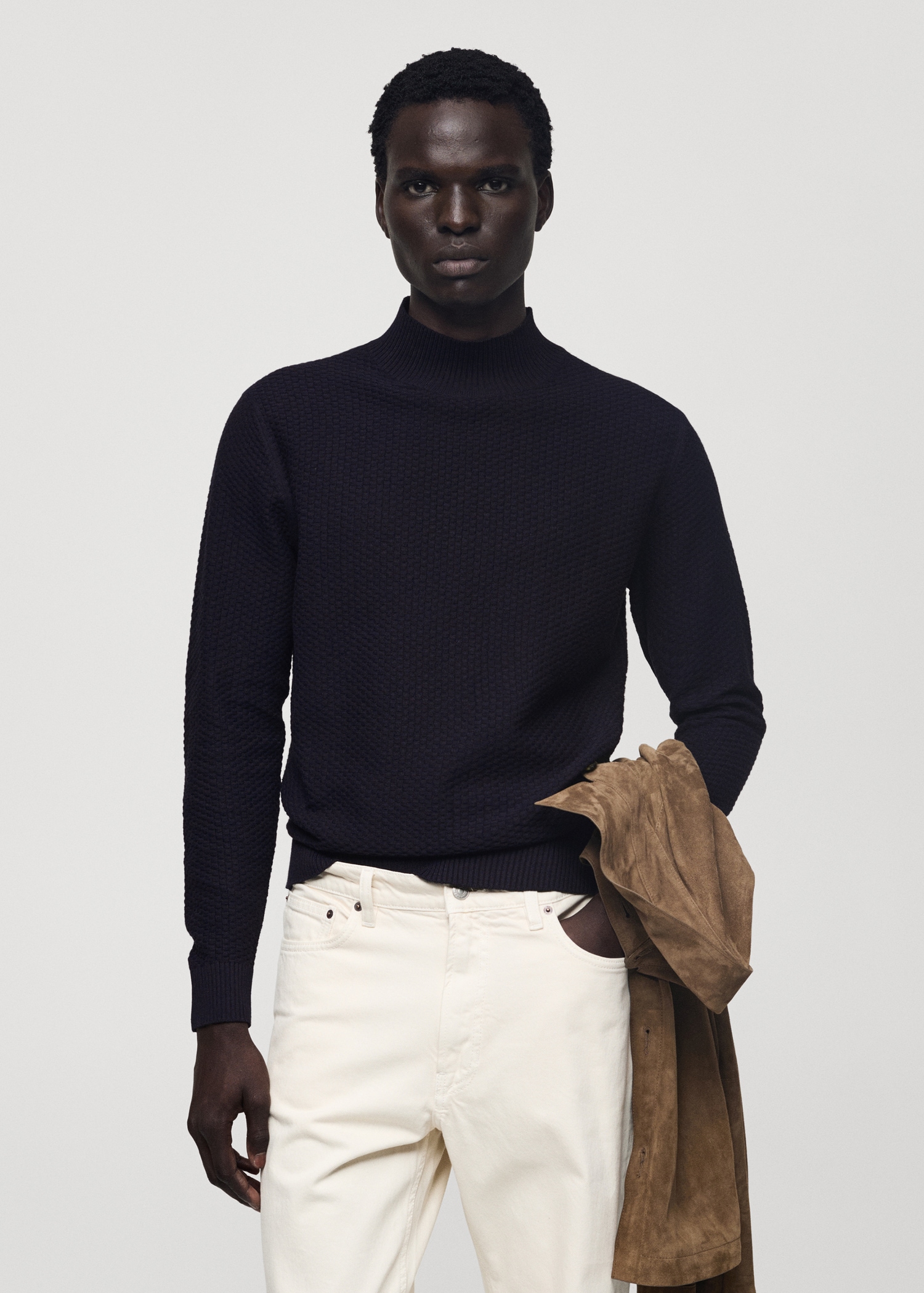 Pull-over coton structuré col montant Homme MANGO OUTLET