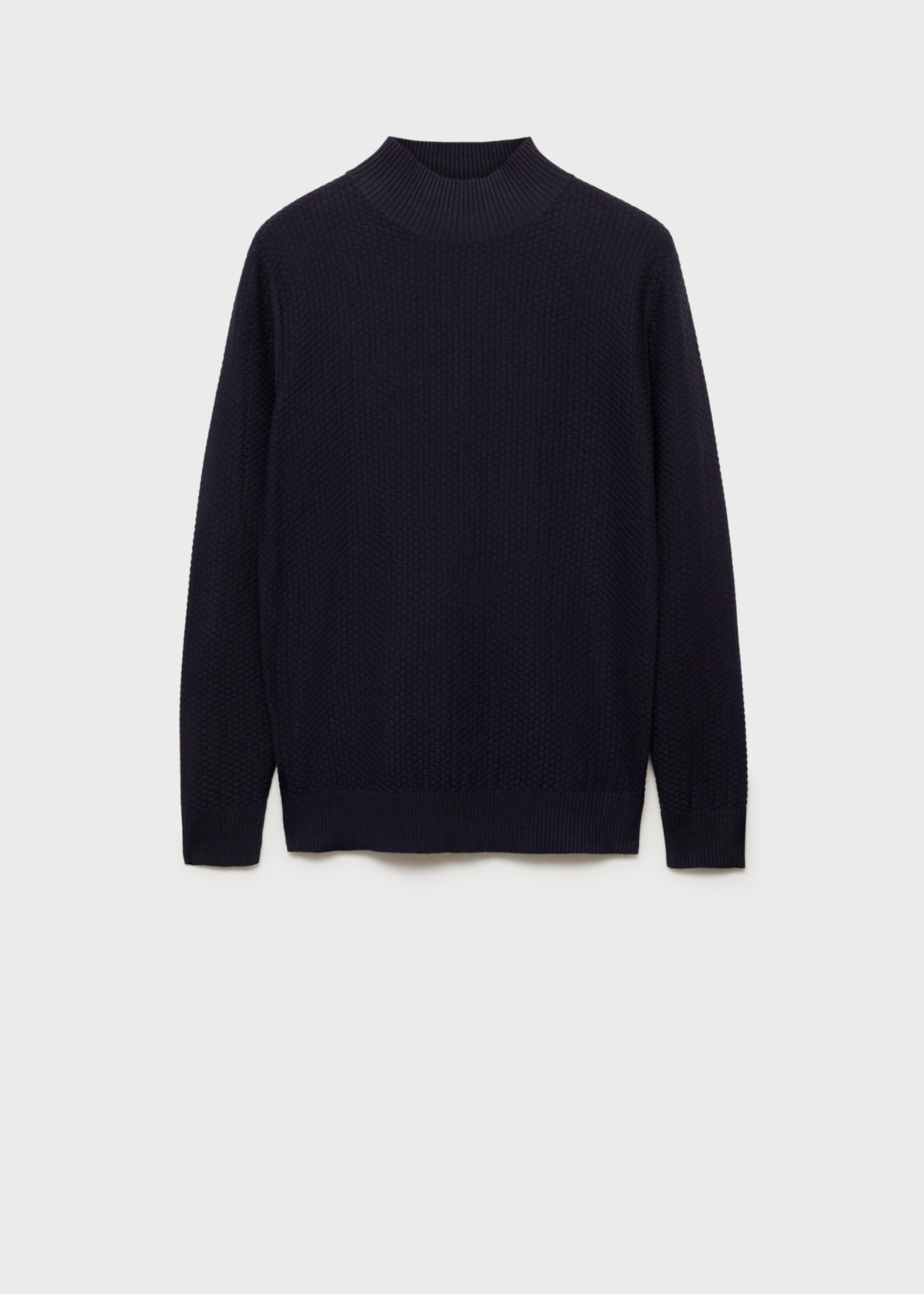 Pull-over coton structuré col montant - Article sans modèle, Bleu marine foncé. Ref: 77007943-00.