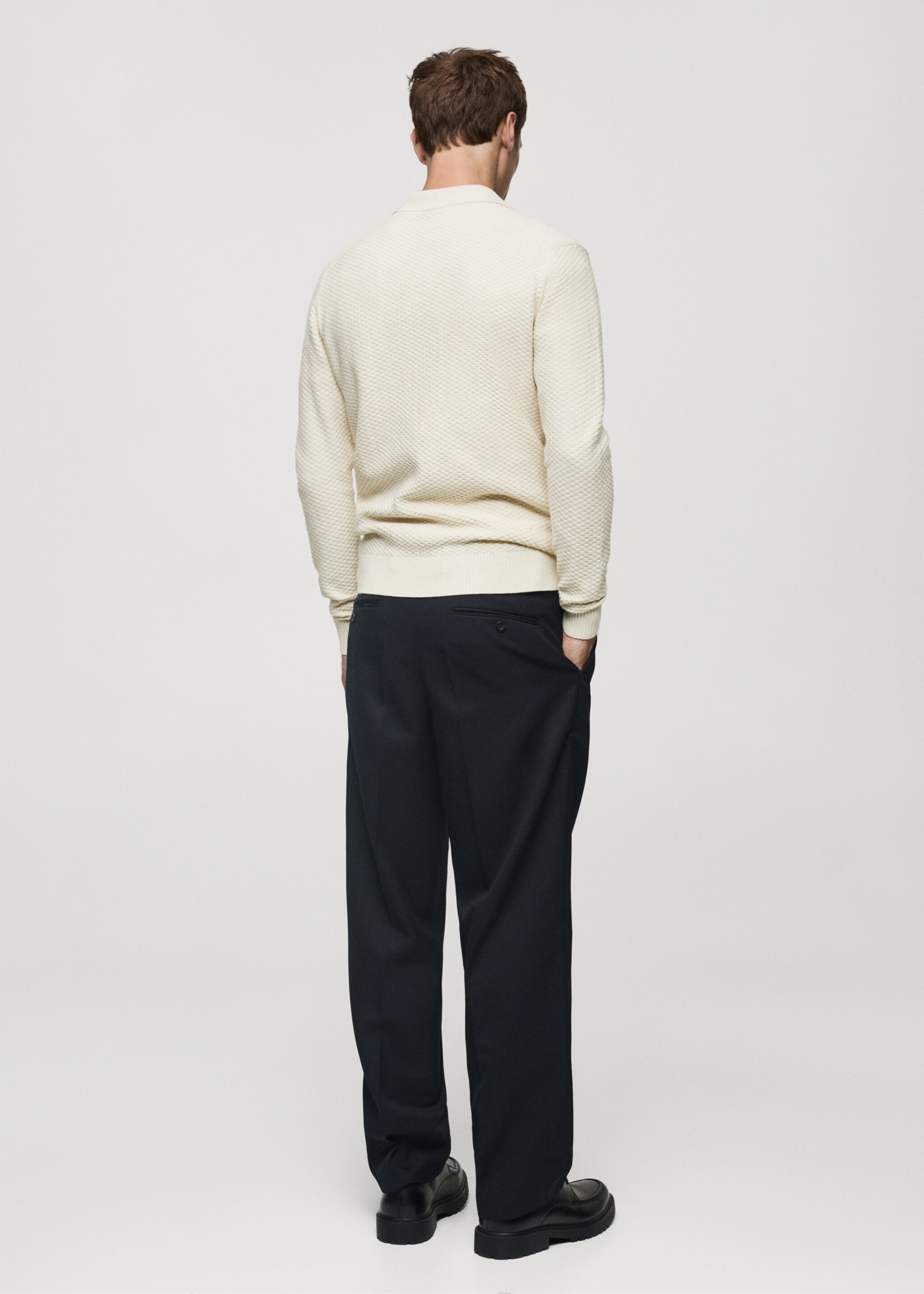 Cotton-blend structured polo sweater - Reverse of the article, Sand. Ref: 77007944-00.