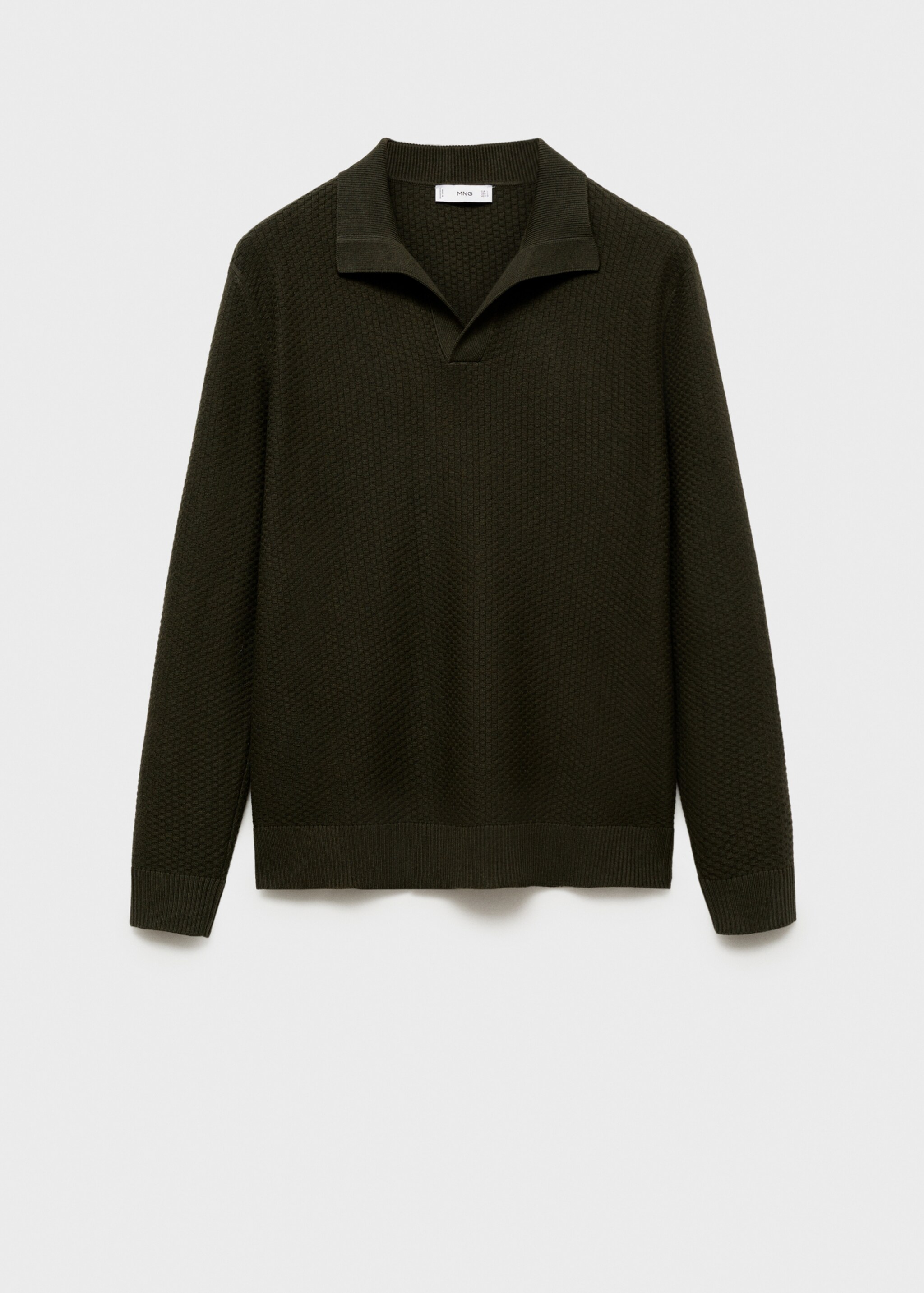 Strukturierter Pullover aus Baumwollgemisch mit Polo-Kragen - Artikel ohne Model, Khaki. Ref: 77007944-00.