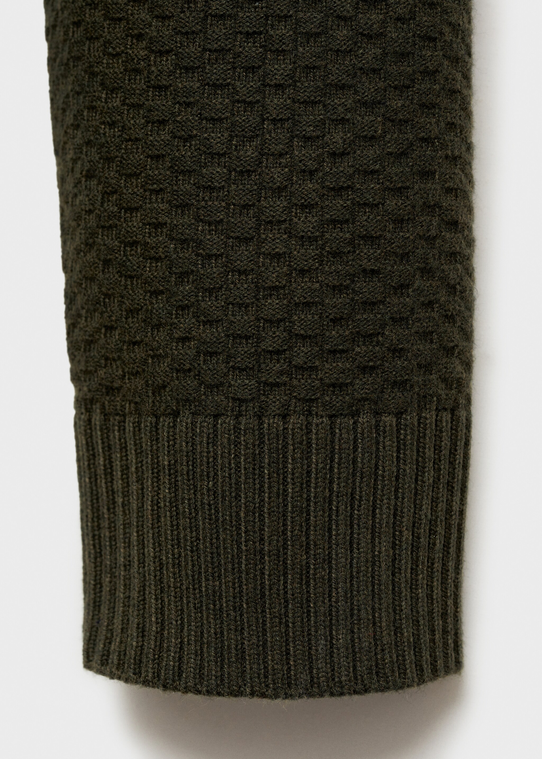 Strukturierter Pullover aus Baumwollgemisch mit Polo-Kragen - Detail des Artikels 0, Khaki. Ref: 77007944-00.