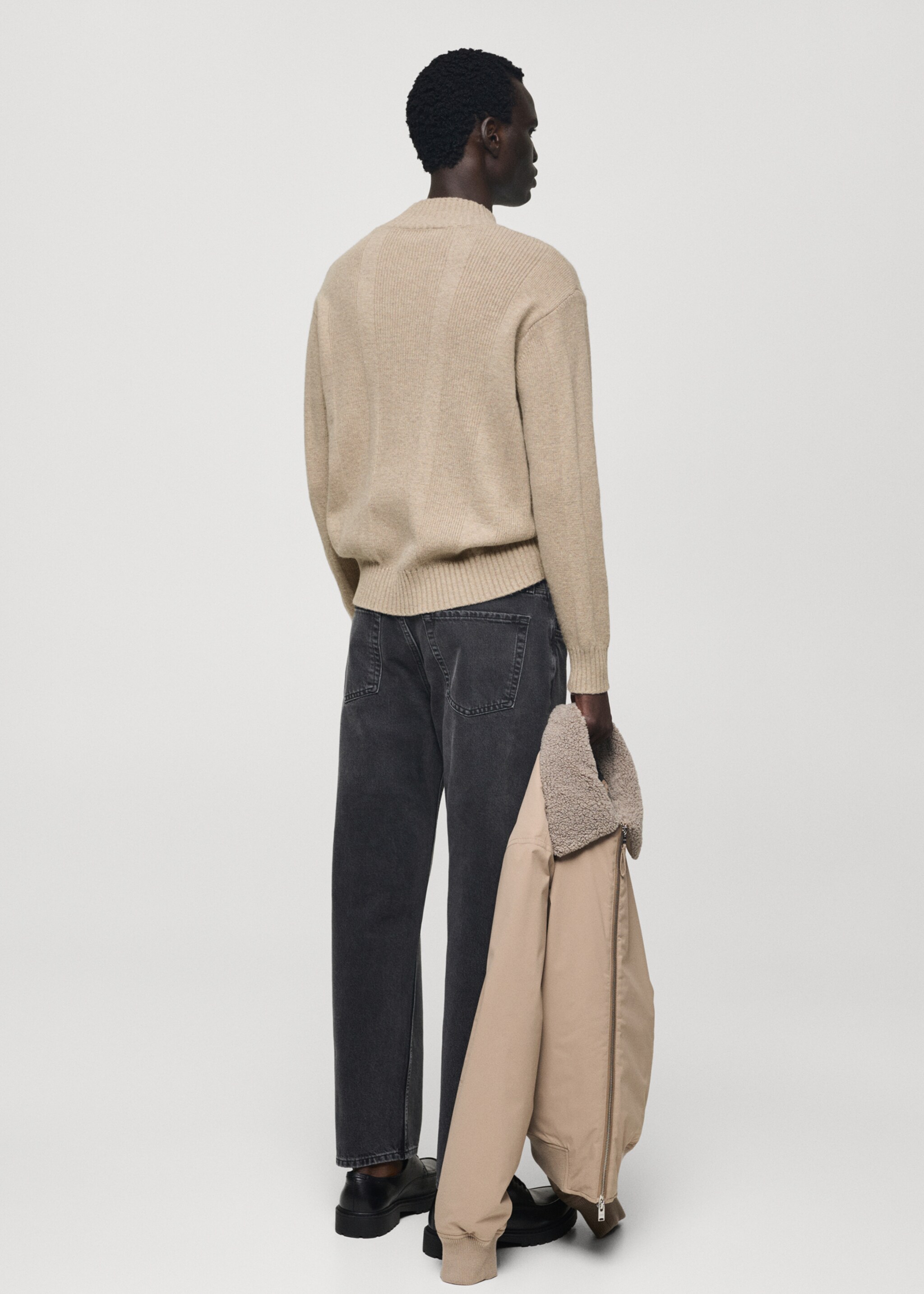 Knitted sweater with wool structure - Reverse of the article, Mink Grey. Ref: 77007946-00.