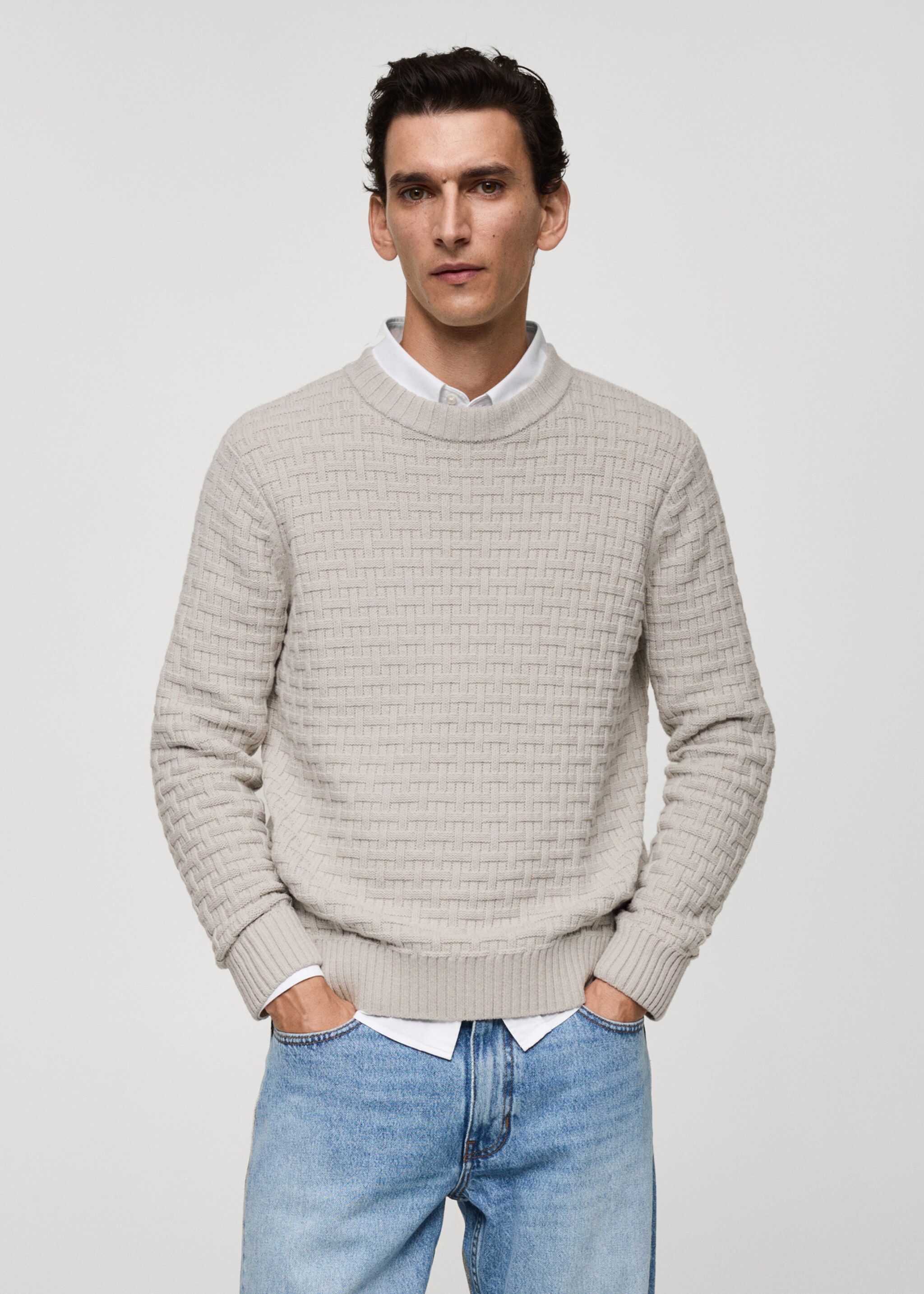 Crossed knit sweater - Medium plane, Sand. Ref: 77007949-00.
