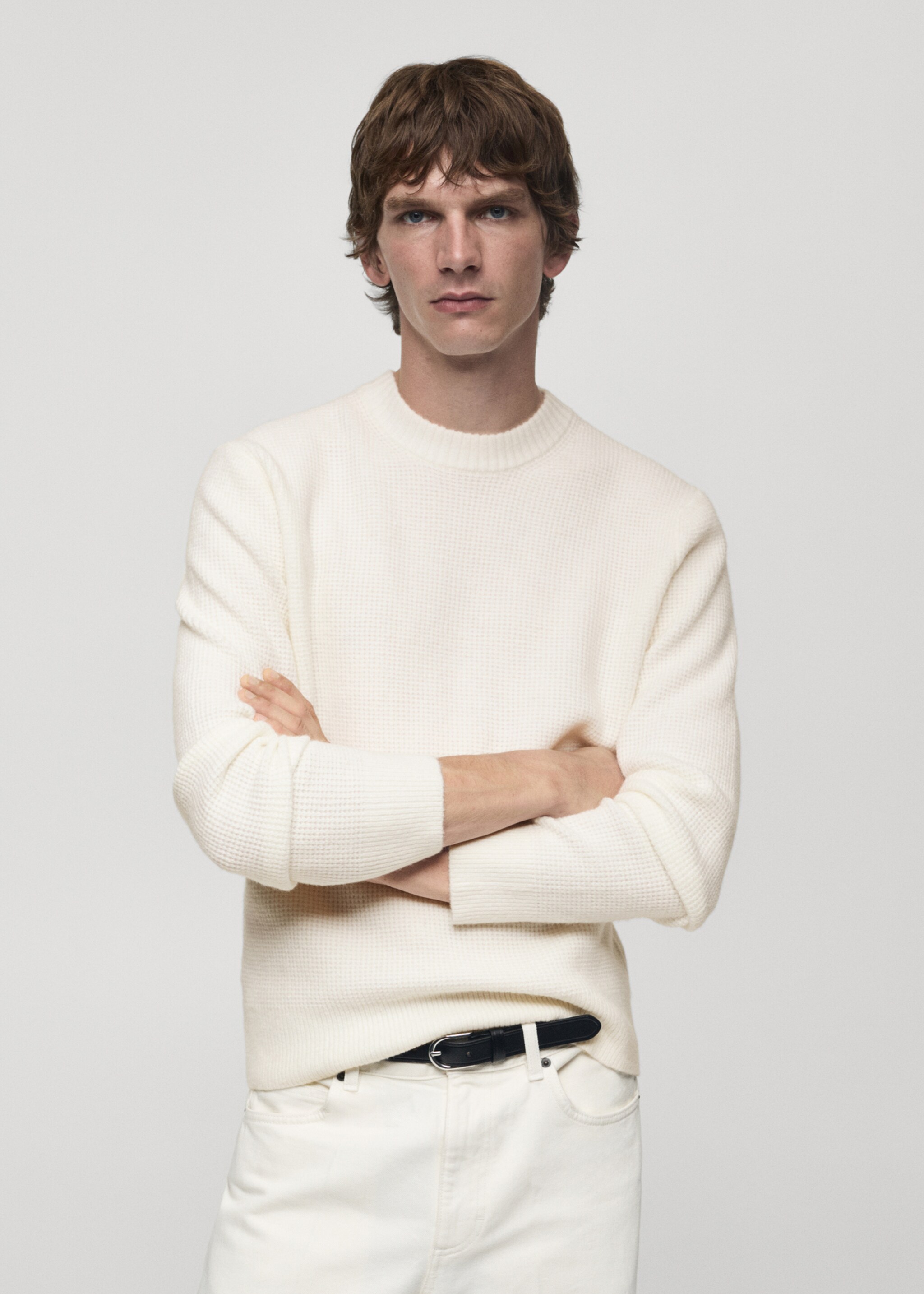 Jersey punto estructura cuadrillé - Plano medio, Blanco roto. Ref: 77007950-00.