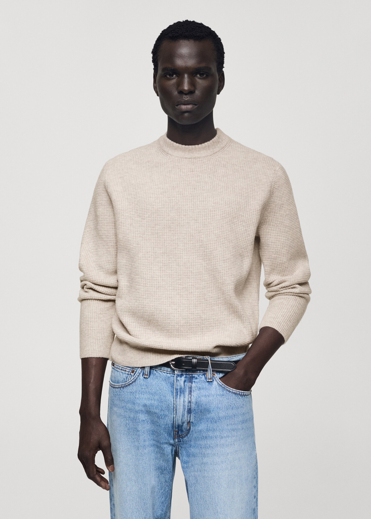 Knitted sweater with check structure - Medium plane